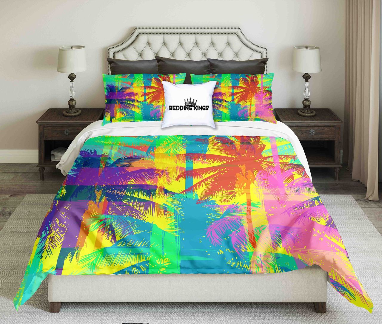 Pink And Purple Palm Trees In Crazy Colour Design Kings 3D Customized Duvet Cover Bedding Set