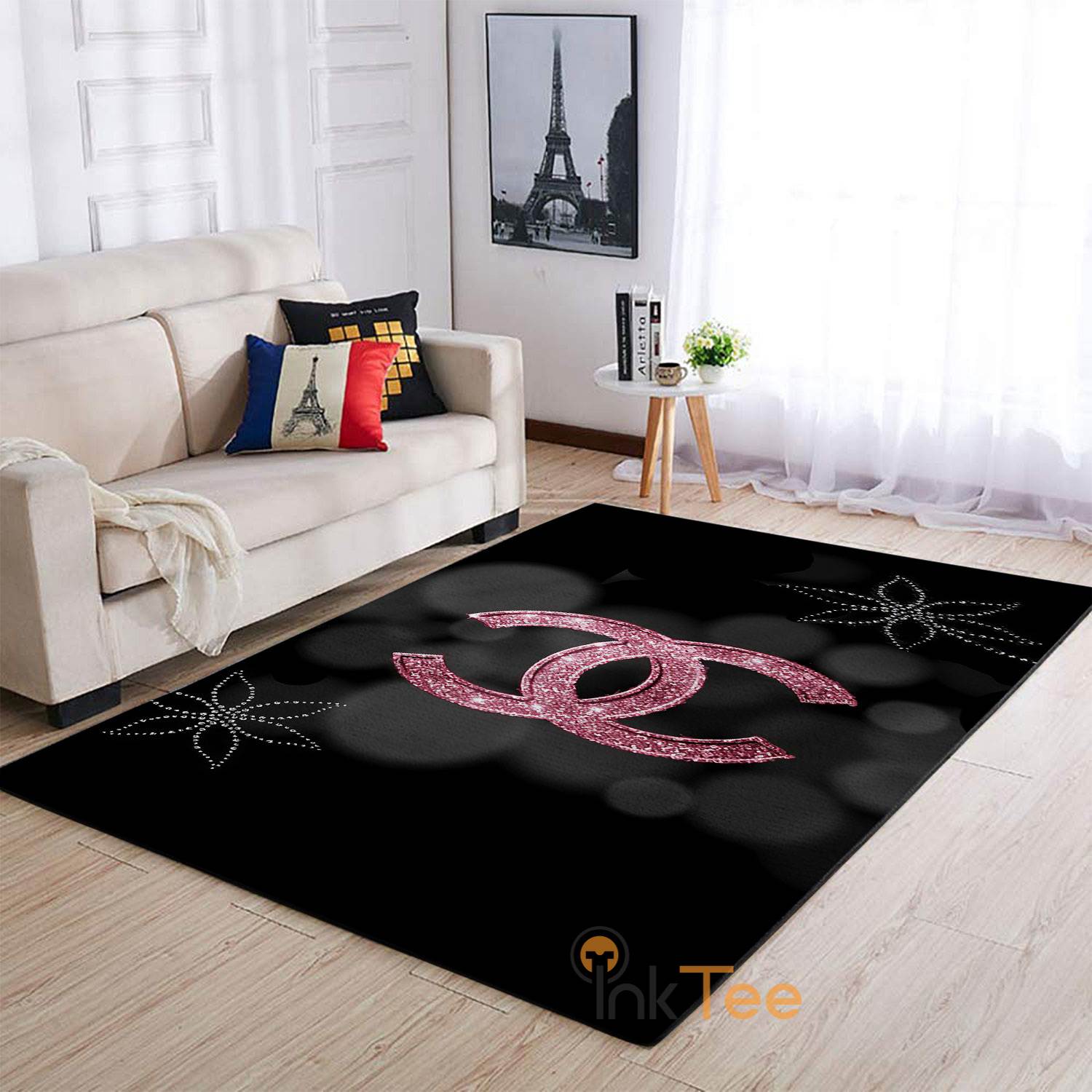 Pink And Silver Hello Kitty Glitter Area Rectangle Rug