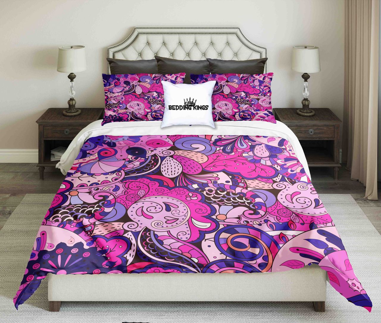 Pink Blue Ornamental Design Kings 3D Customized Duvet Cover Bedding Set
