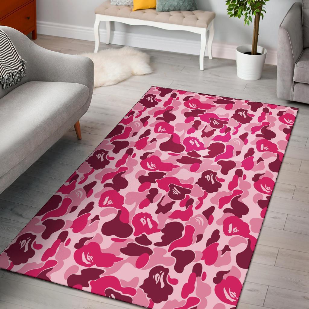 Pink Camo Camouflage Area Rectangle Rug