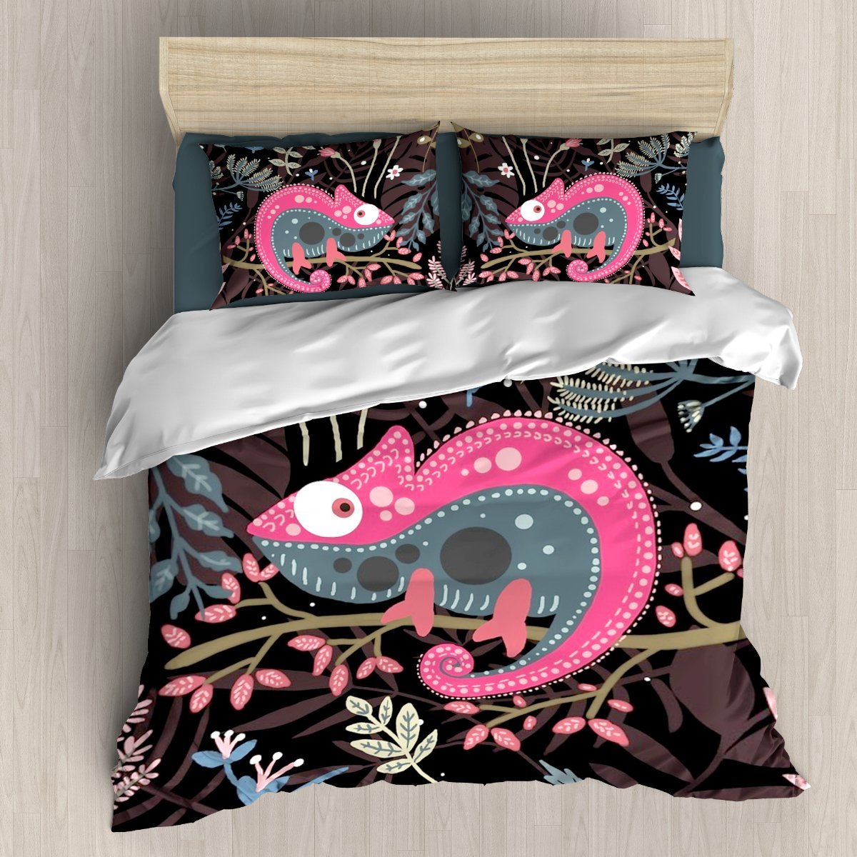 Pink Chameleon 3D Customized Duvet Cover Bedding Set