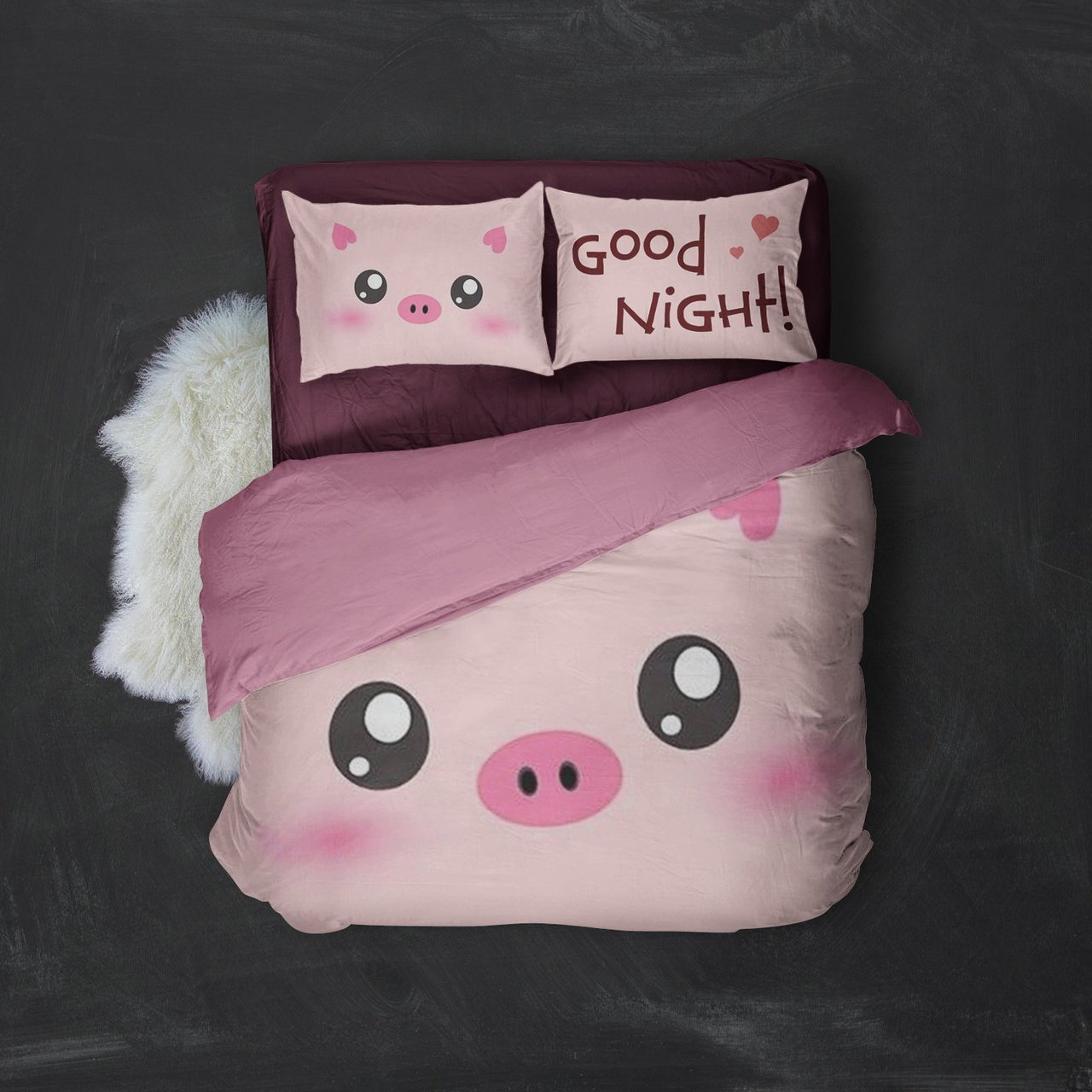 Pink Pig O Cute Good Night 3D Customized Duvet Cover Bedding Set