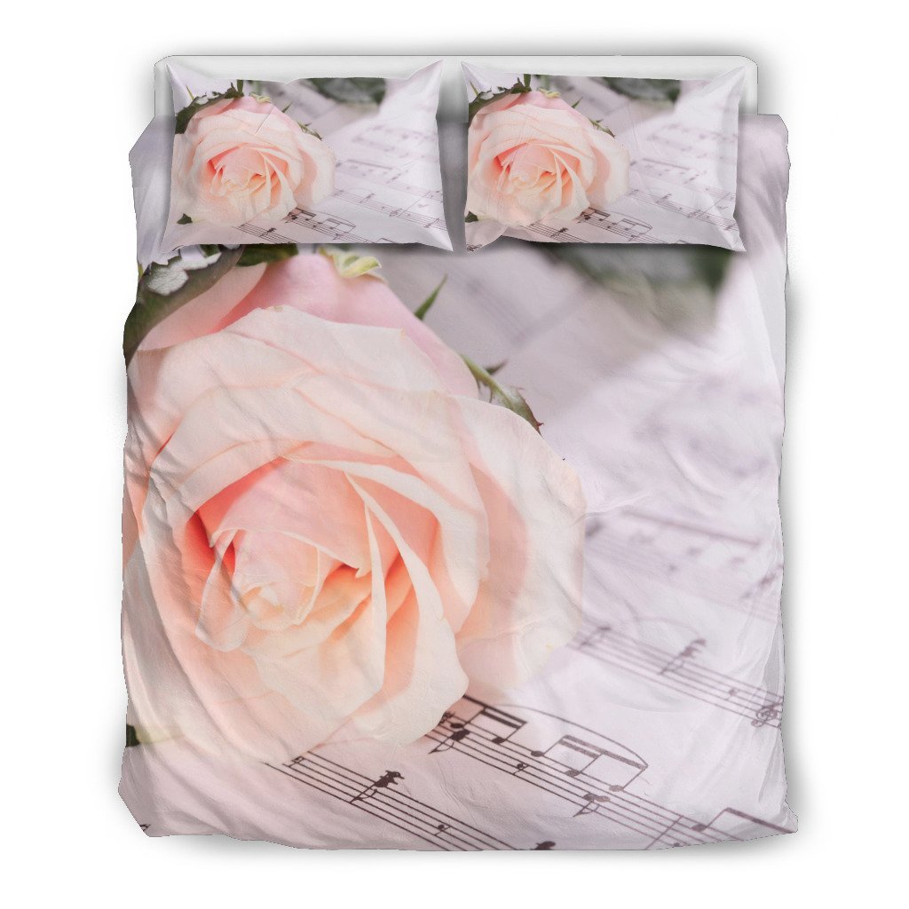 Pink Rose And Music Notes Music Lovers 3D Customized Duvet Cover Bedding Set