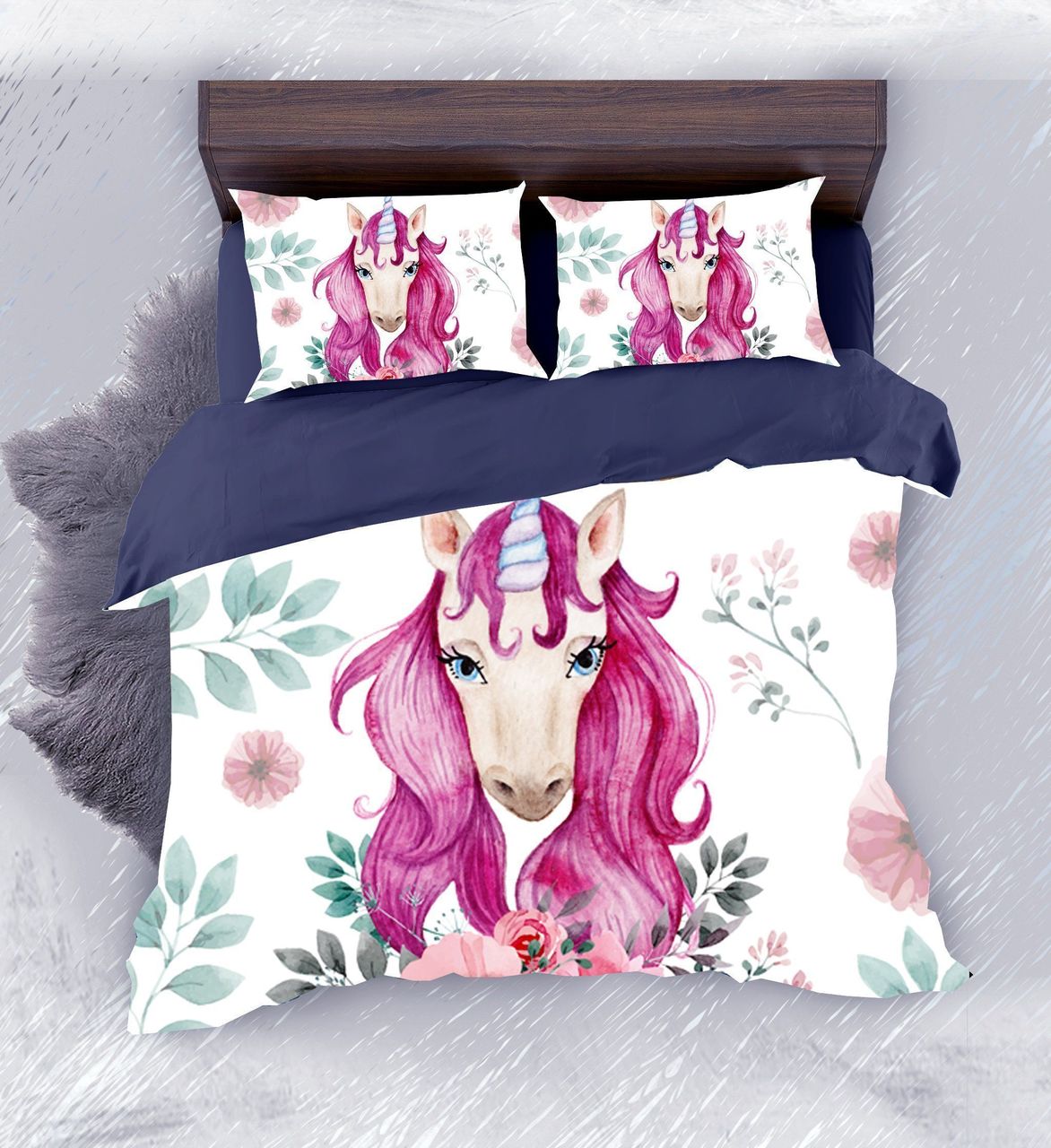 Pinky Lady Unicorn3D Customized Duvet Cover Bedding Set