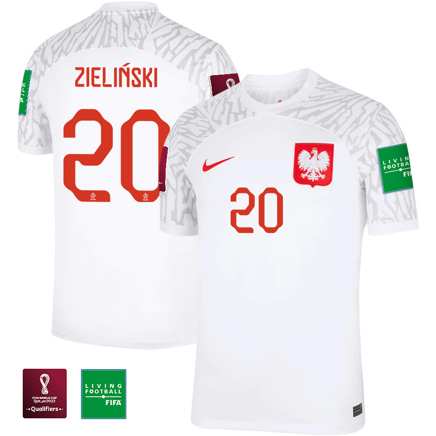 Piotr Zielinski 20 – Poland National Team FIFA World Cup Qatar 2022 Patch Home Soccer Jersey, Men
