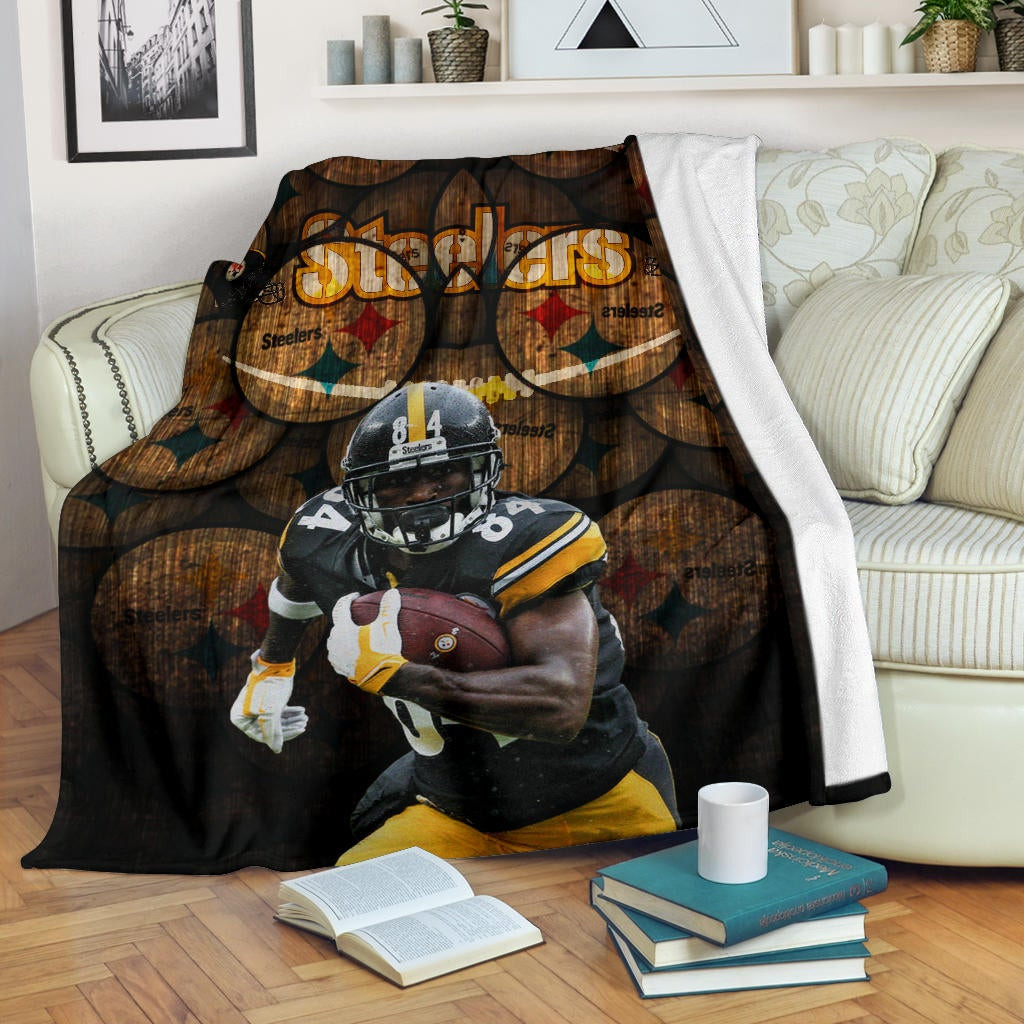 Pittsburgh Steelers American Football Antonio Brown Grab Rugby Ball Steelers Doodle Fleece Blankets