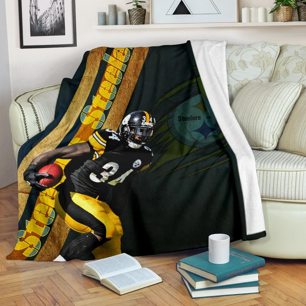 Pittsburgh Steelers American Football Terrell Edmunds 34 Hiding Rugby Ball Running Fleece Blankets