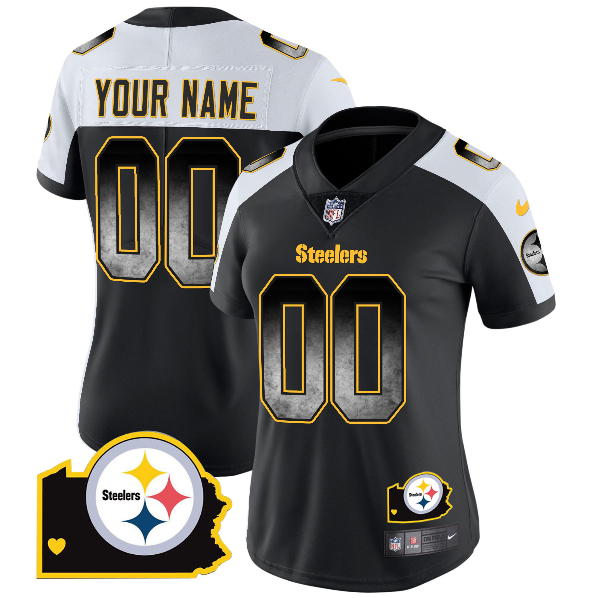 Pittsburgh Steelers Arch Smoke Home Patch Vapor Custom Alternate Jersey - All Stitched