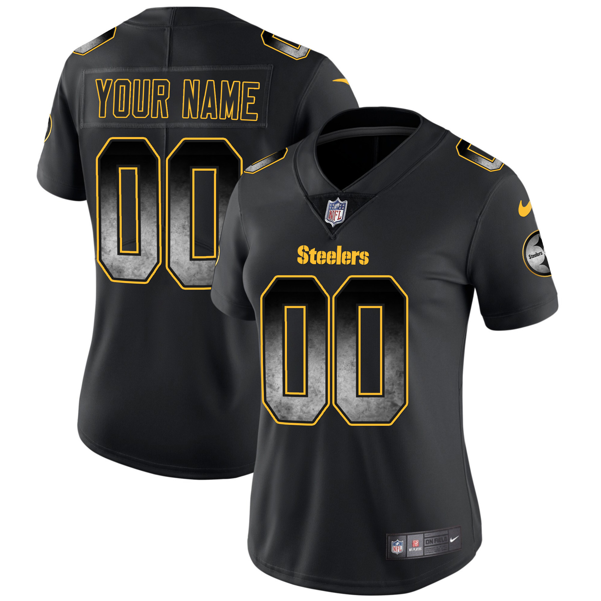 Pittsburgh Steelers Arch Smoke Vapor Custom Black Jersey - All Stitched