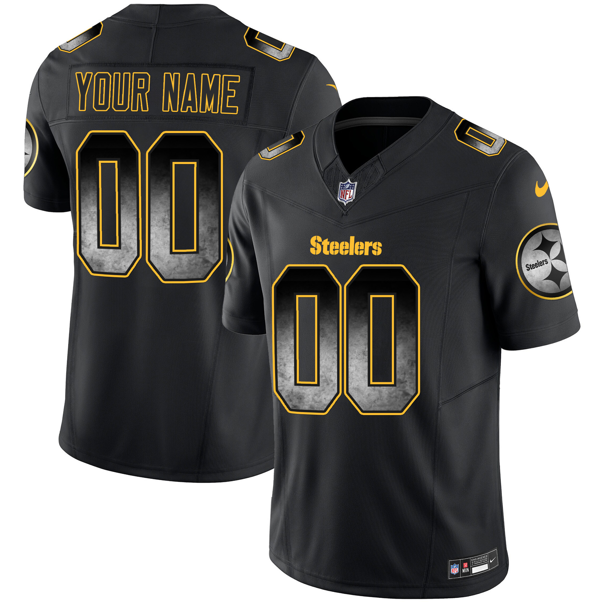Pittsburgh Steelers Arch Smoke Vapor Custom Black Jersey - All Stitched