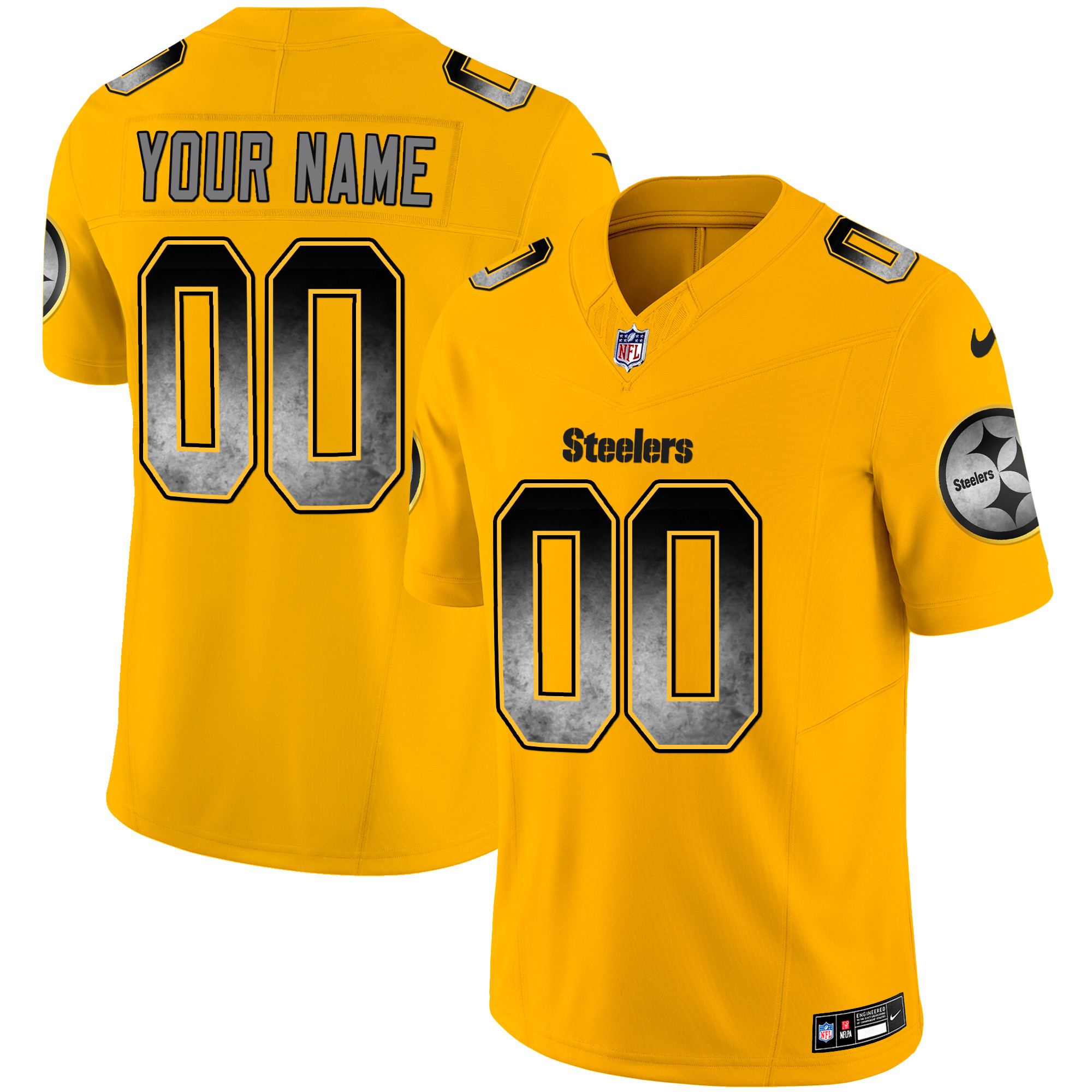 Pittsburgh Steelers Arch Smoke Vapor Custom Gold Jersey - All Stitched