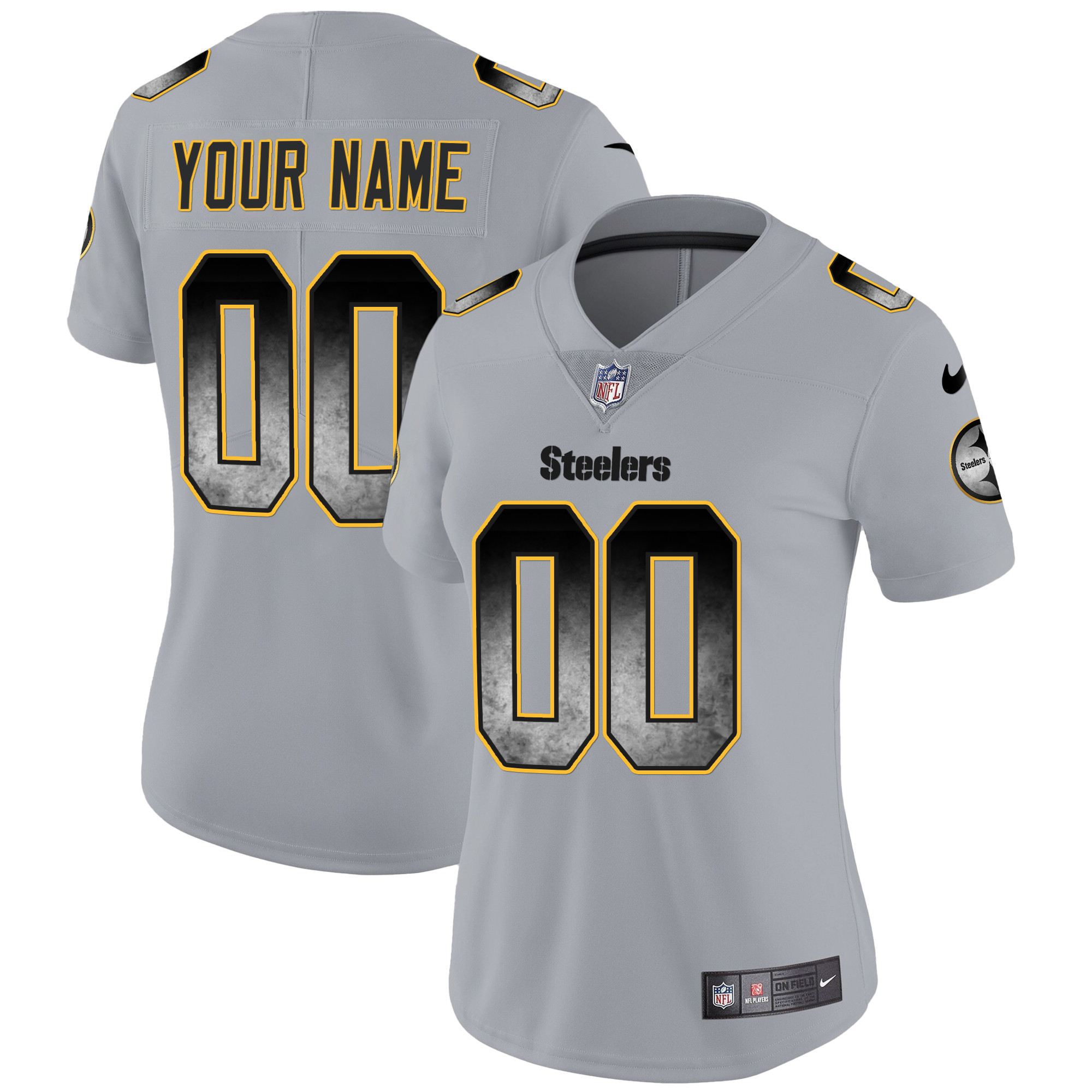 Pittsburgh Steelers Arch Smoke Vapor Custom Gray Jersey - All Stitched