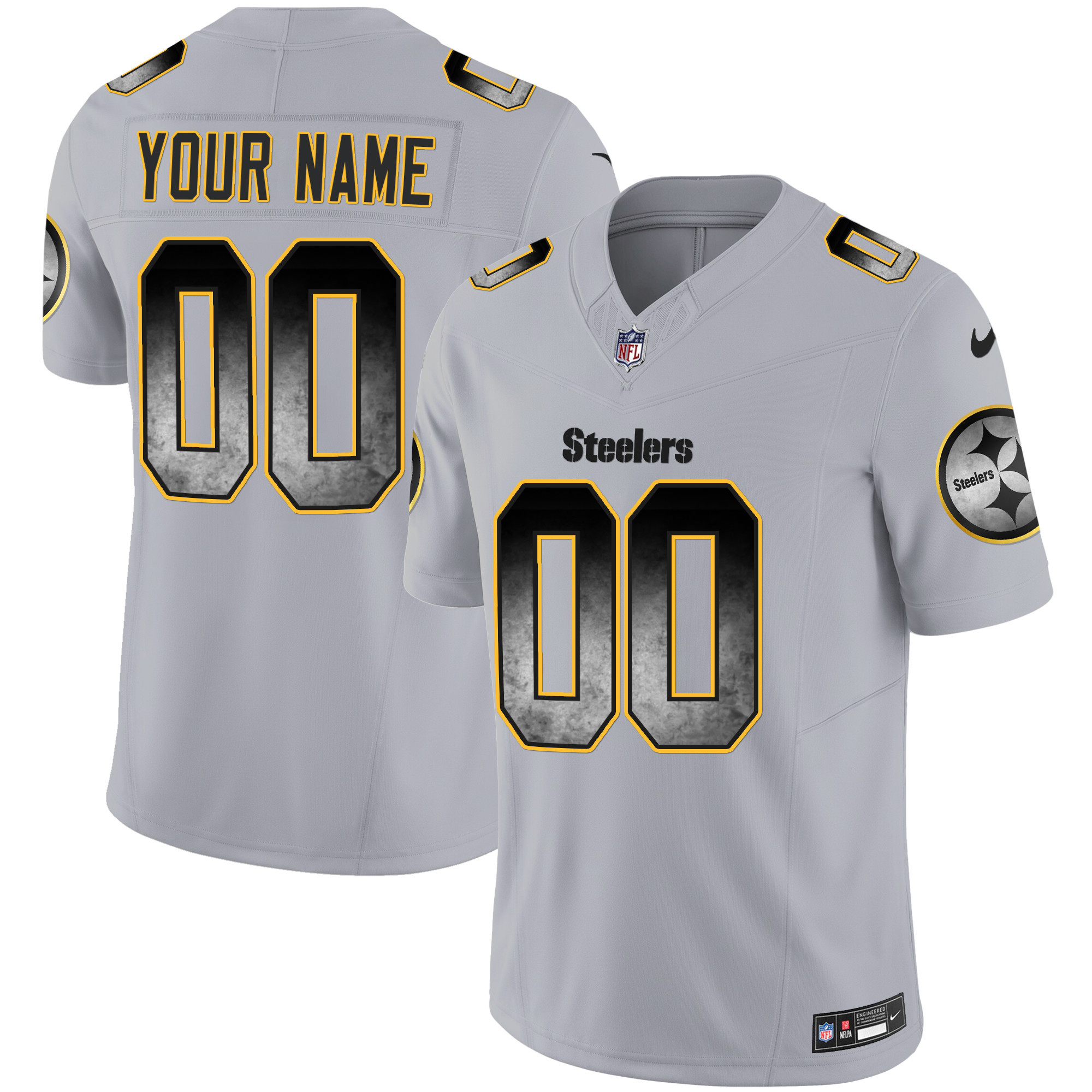 Pittsburgh Steelers Arch Smoke Vapor Custom Gray Jersey - All Stitched