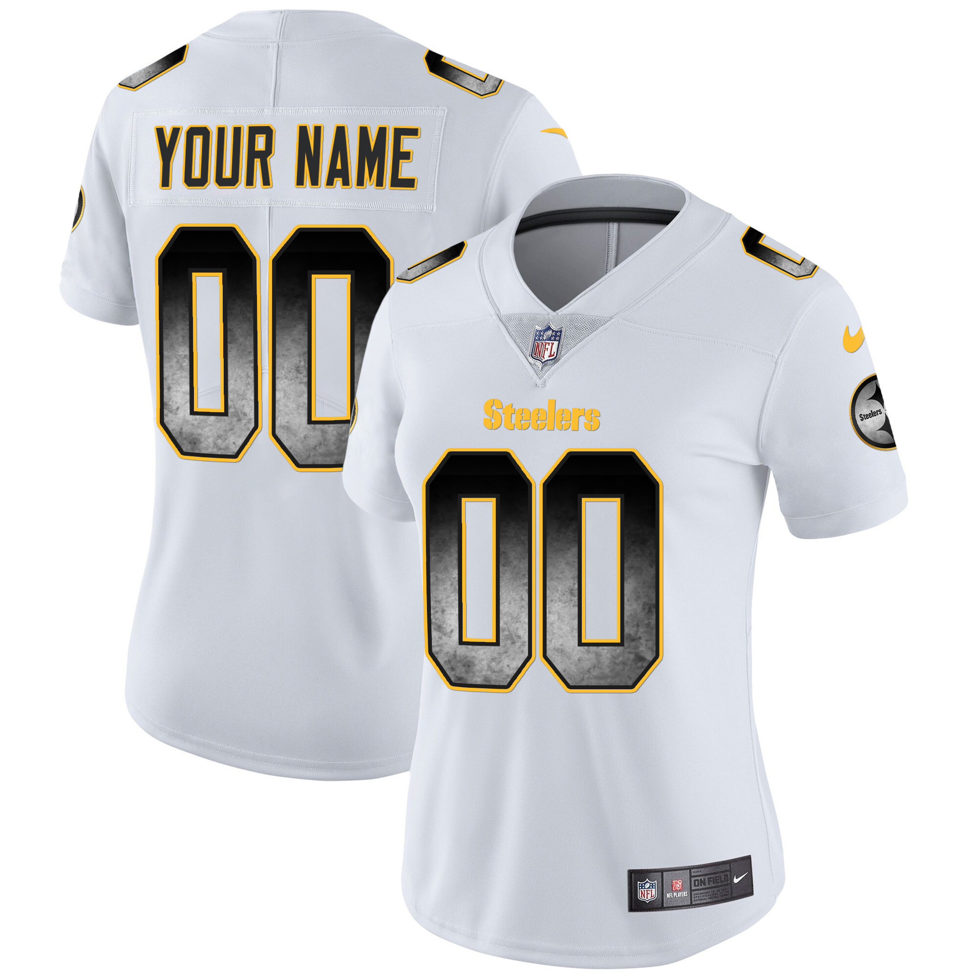 Pittsburgh Steelers Arch Smoke Vapor Custom White Jersey - All Stitched