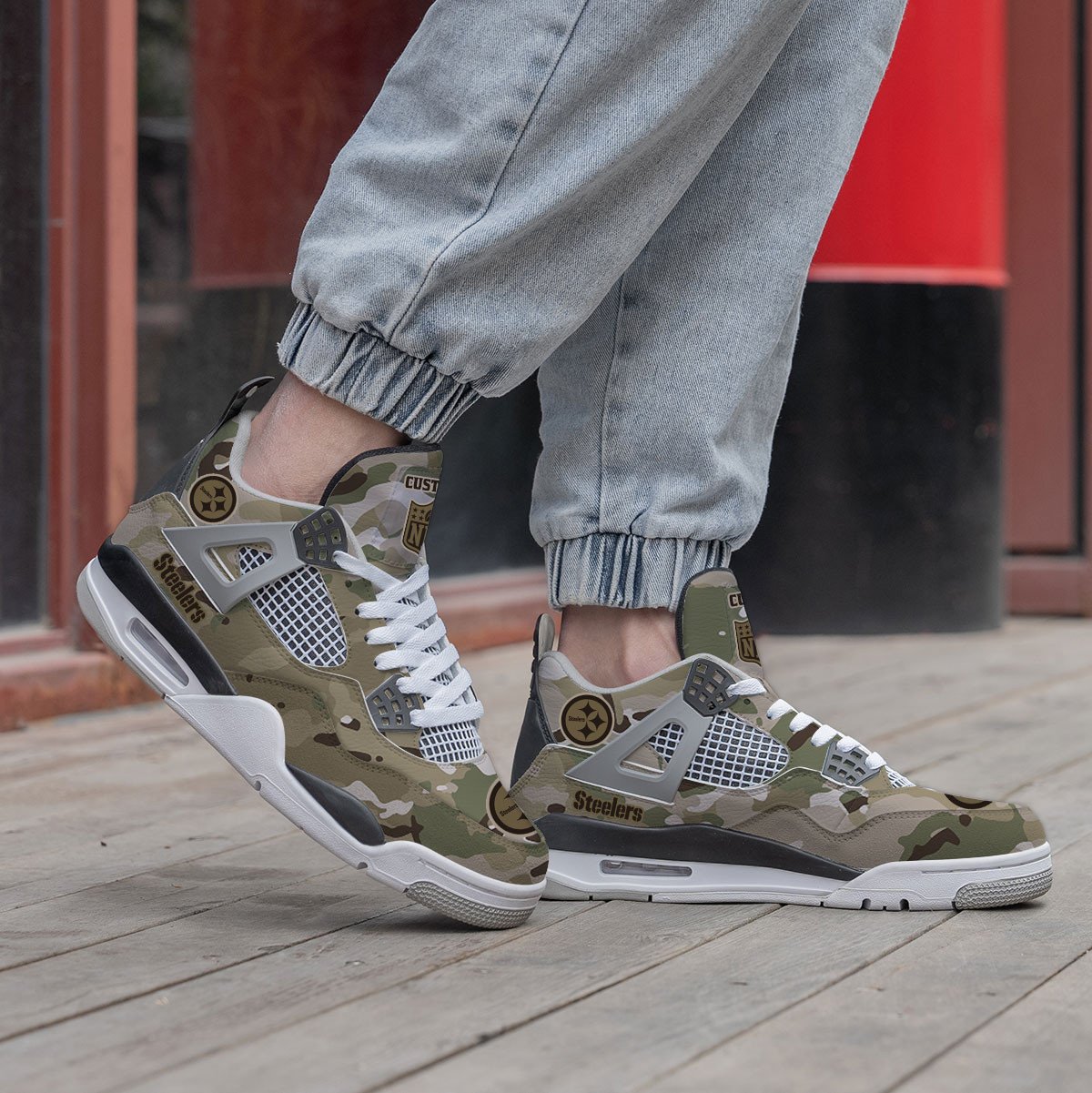 Pittsburgh Steelers Camo Personalized Air Jordan 4 Sneaker