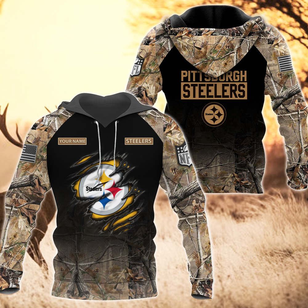 Pittsburgh Steelers Custom Name Hunting Camo Hoodie