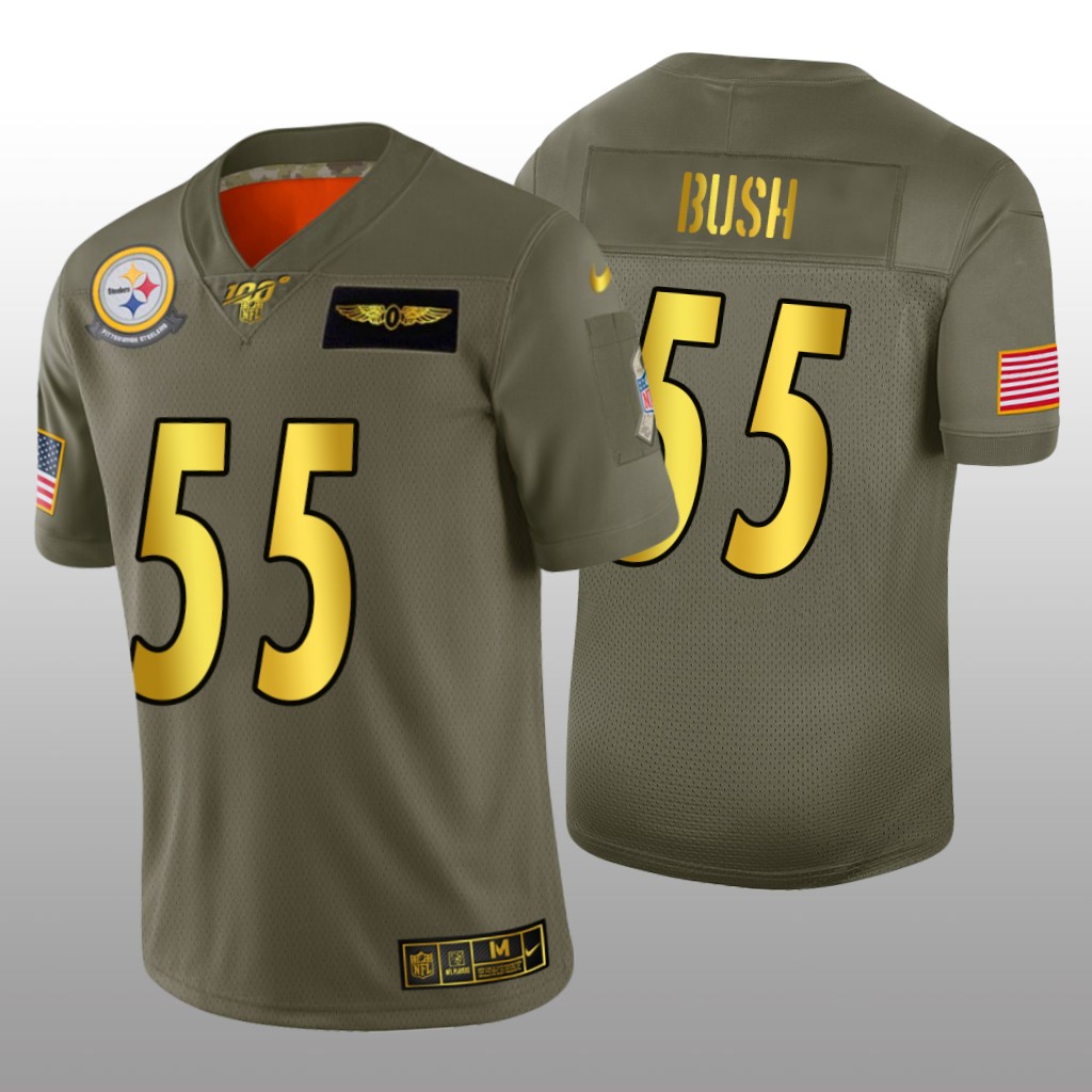 Pittsburgh Steelers Devin Bush Olive Golden NFL 100 Jersey 2019 Salute to Service - Men's