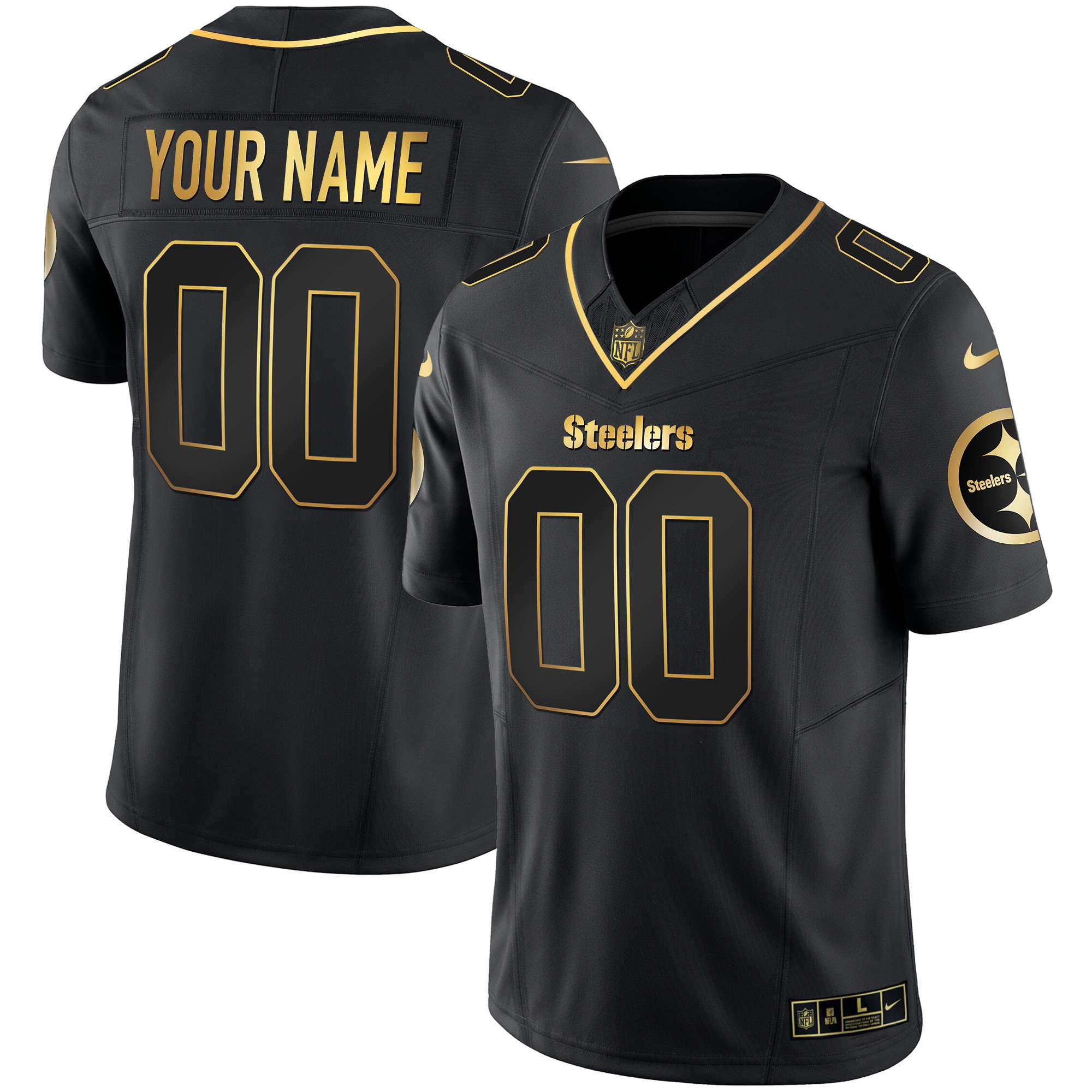 Pittsburgh Steelers Gold Vapor Custom V2 Black Gold Jersey - All Stitched