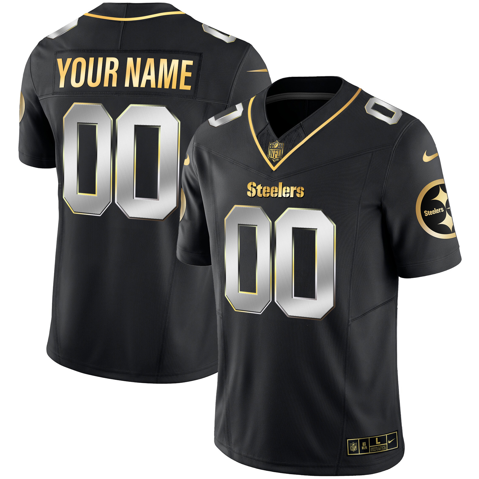 Pittsburgh Steelers Gold Vapor Custom V2 Black Limited Jersey - All Stitched