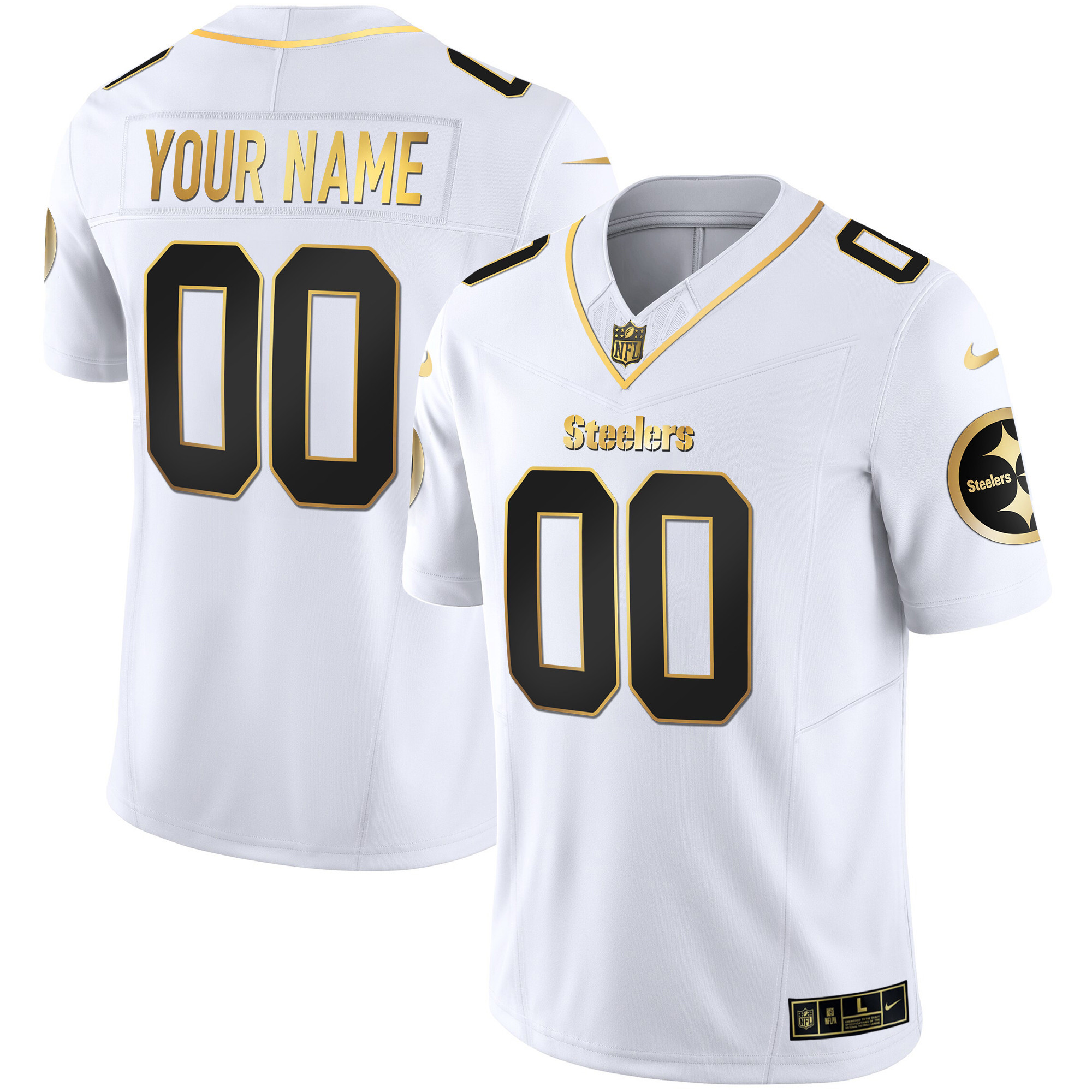 Pittsburgh Steelers Gold Vapor Custom V2 White Gold Jersey - All Stitched