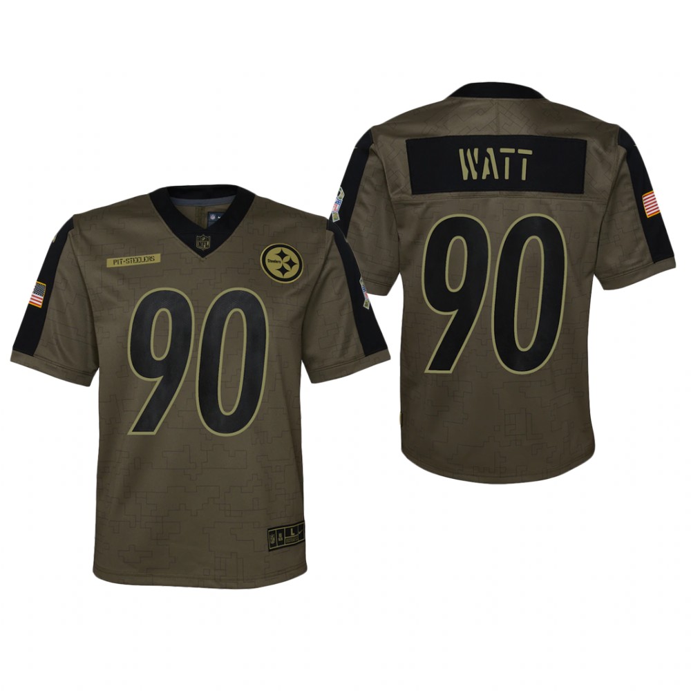 Pittsburgh Steelers T.J. Watt Olive Game Jersey 2021 Salute To Service - Youth