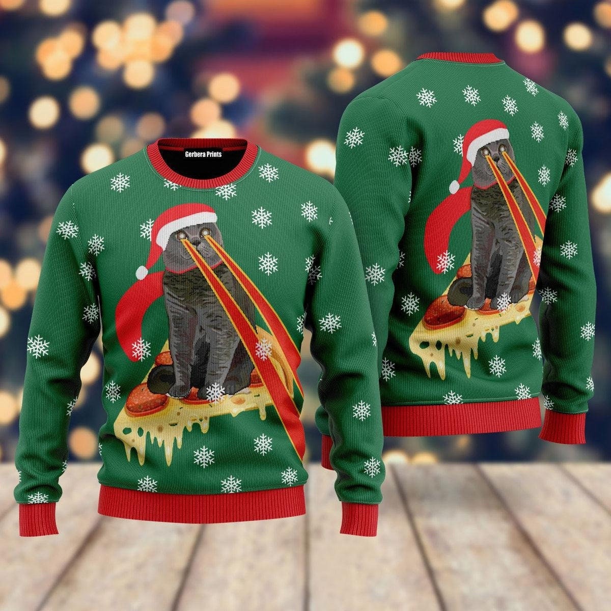 Pizza With Laser Eyes Cat Christmas Sweater