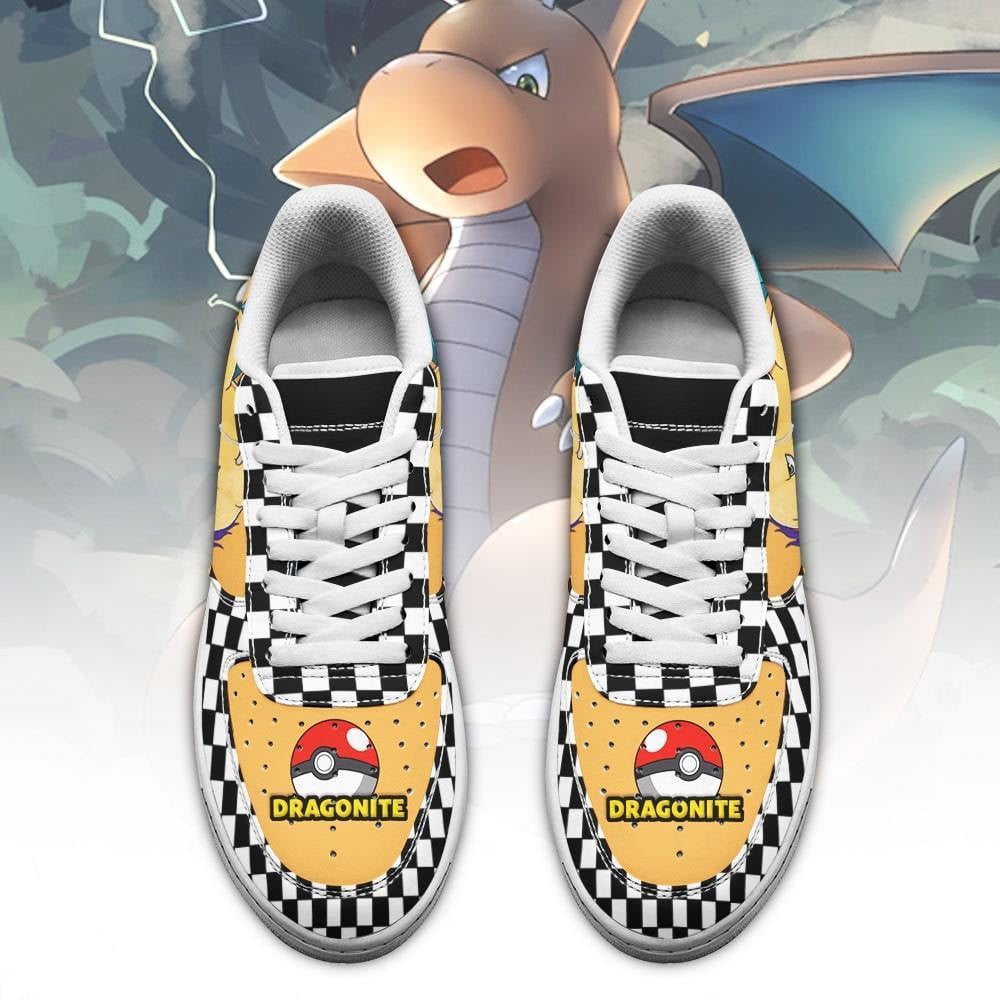 Poke Dragonite Sneakers Checkerboard Custom Pokemon Shoes