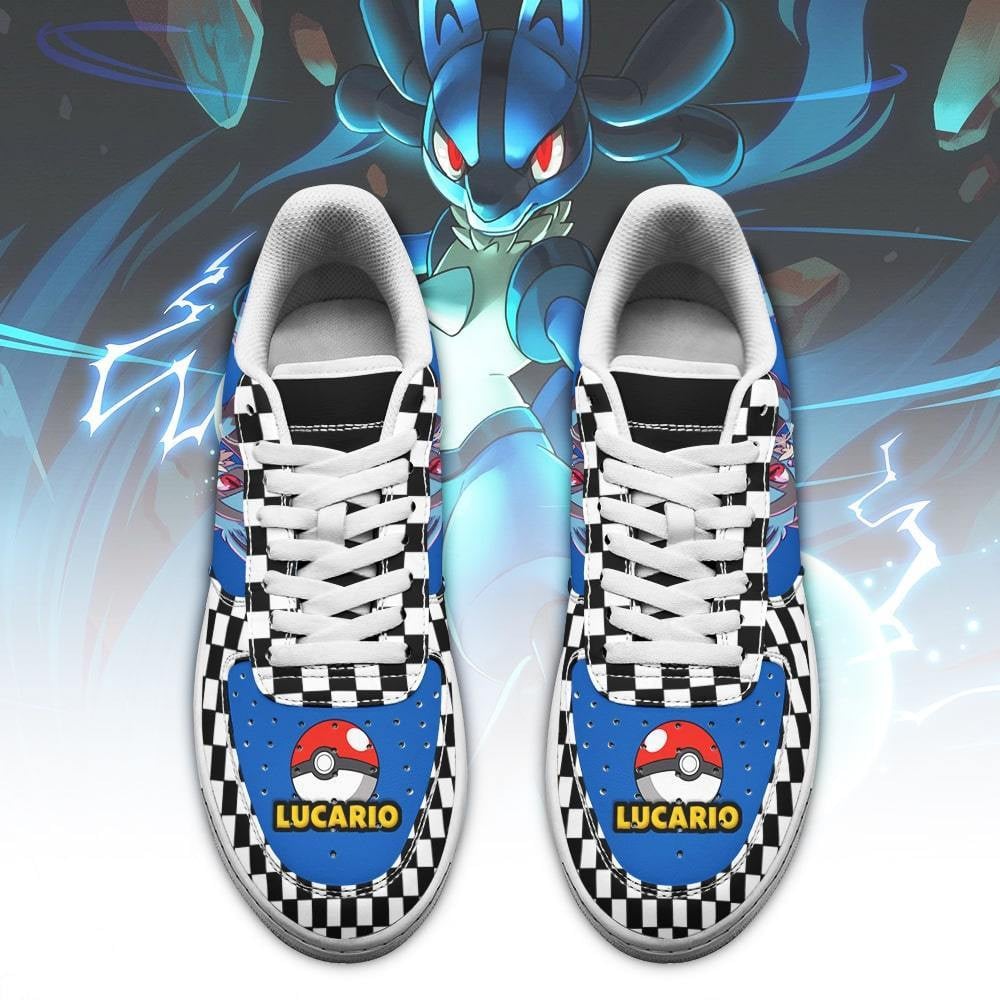 Poke Lucario Sneakers Checkerboard Custom Pokemon Shoes