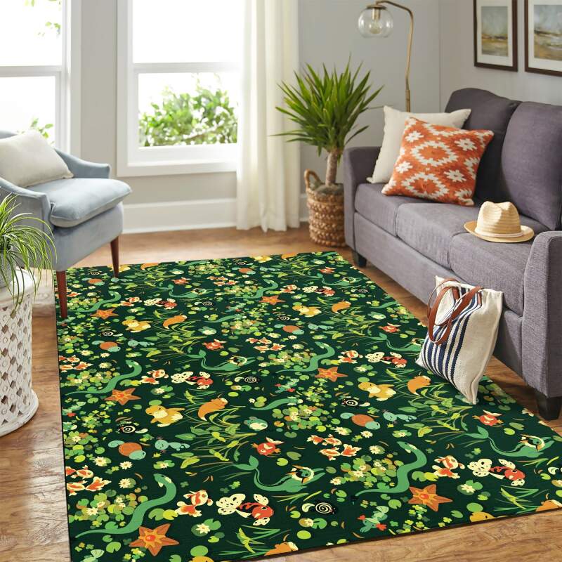 Pokemon Green Carpet Floor Area Rectangle Rug