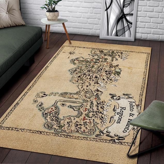 Pokemon Johto And Kanto Regions Vintage Map Area Rectangle Rug
