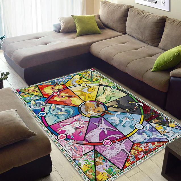 Pokemon Stained Glass Area Rectangle Rug