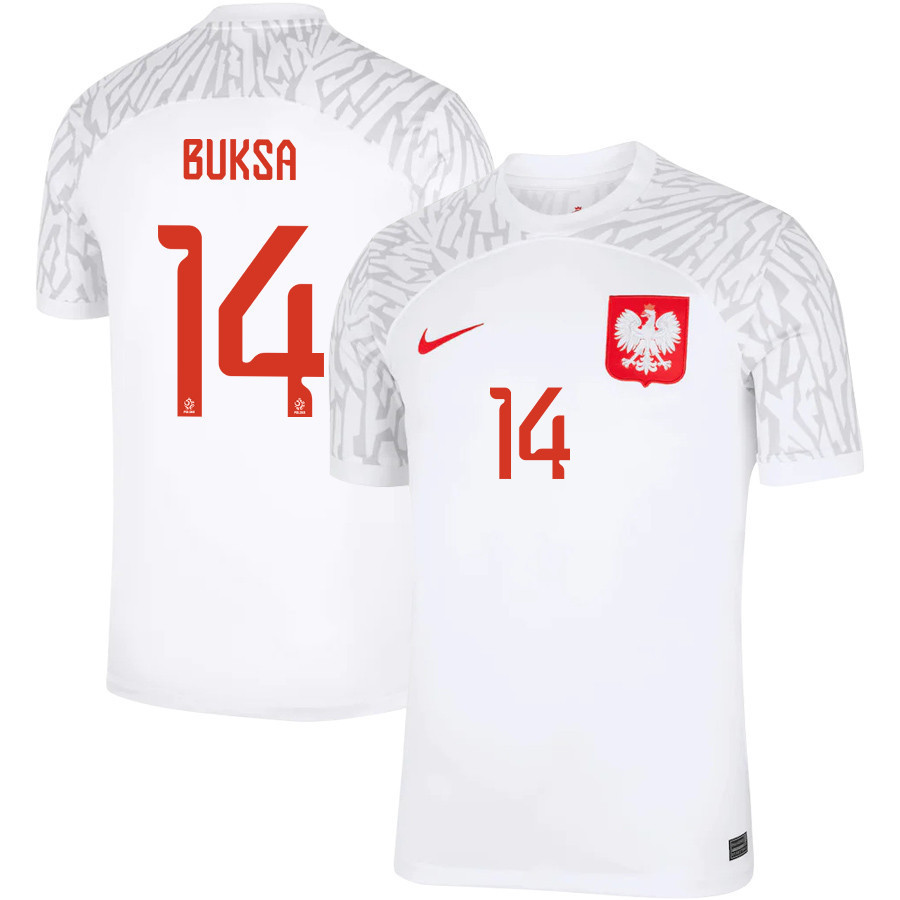 Poland National Team 2022-23 Qatar World Cup Adam Buksa 14 Home Men Soccer Jersey – White