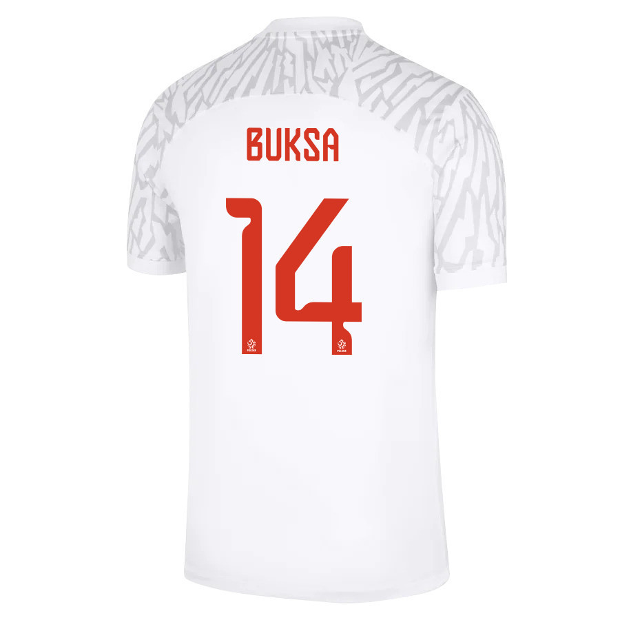 Poland National Team 2022-23 Qatar World Cup Adam Buksa 14 Home Men Soccer Jersey – White
