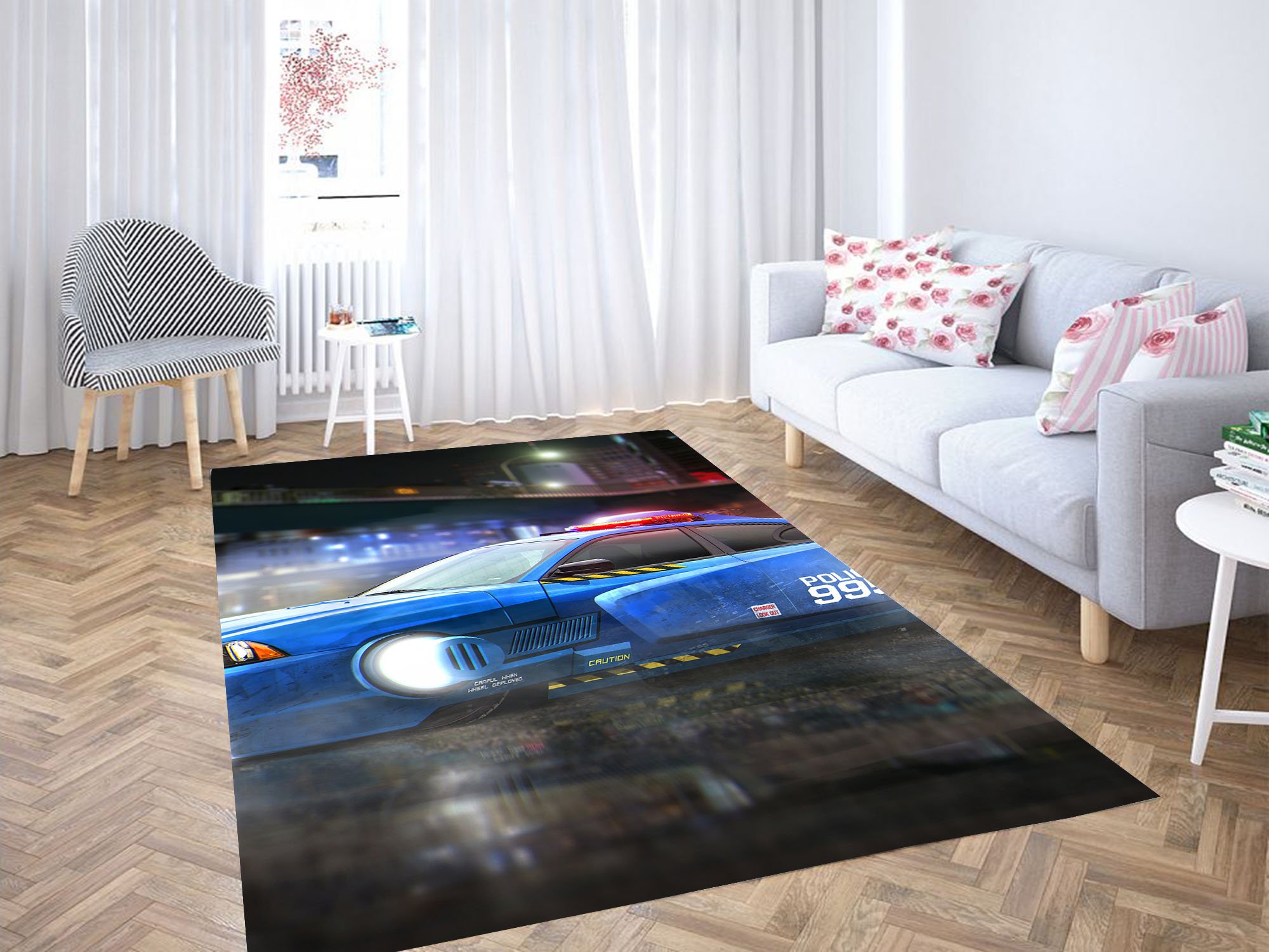 Police Car Cyberpunk Carpet Rectangle Rug
