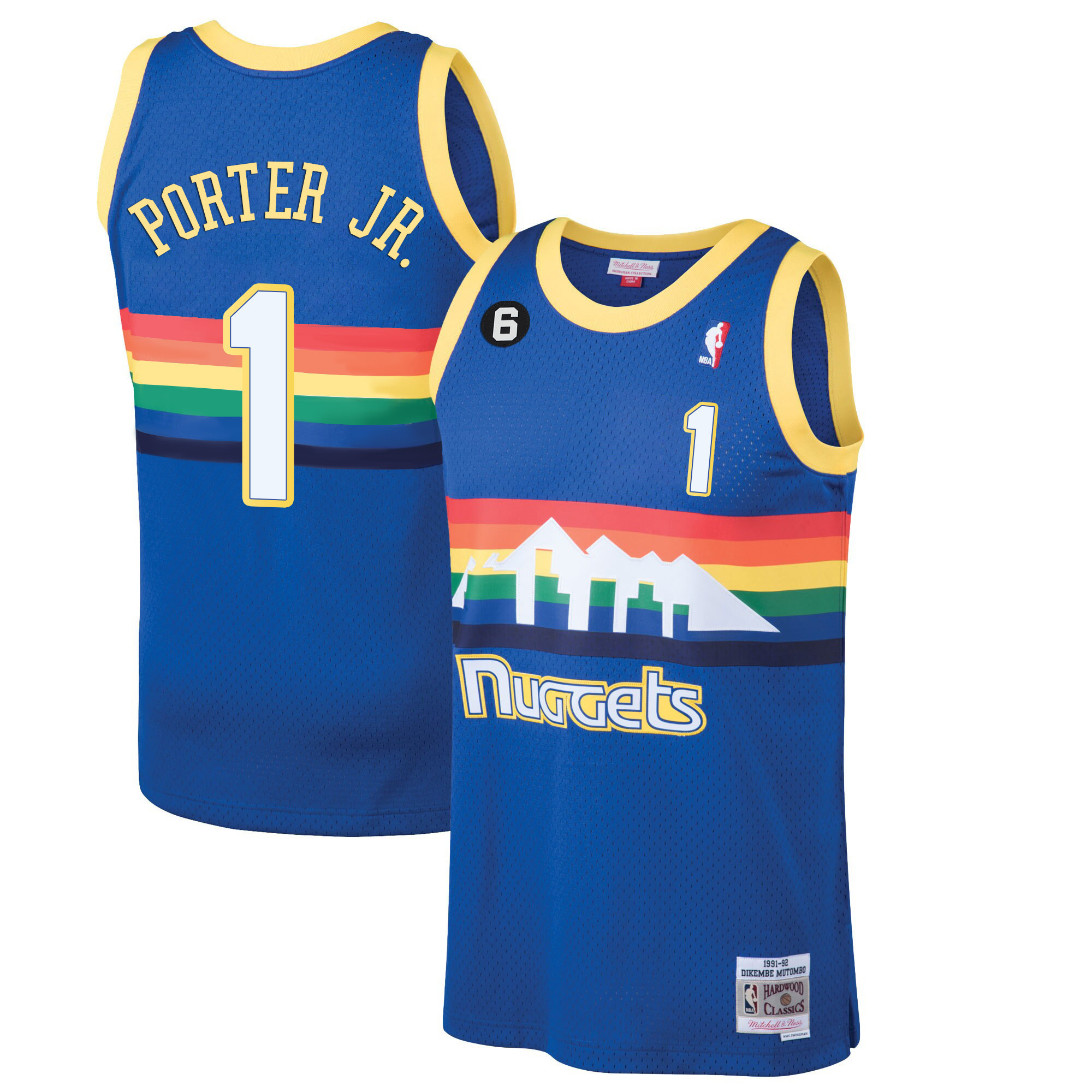 Porter Jr. Men's Denver Nuggets #6 Patch Collection Blue Classic Jersey - All Stitched