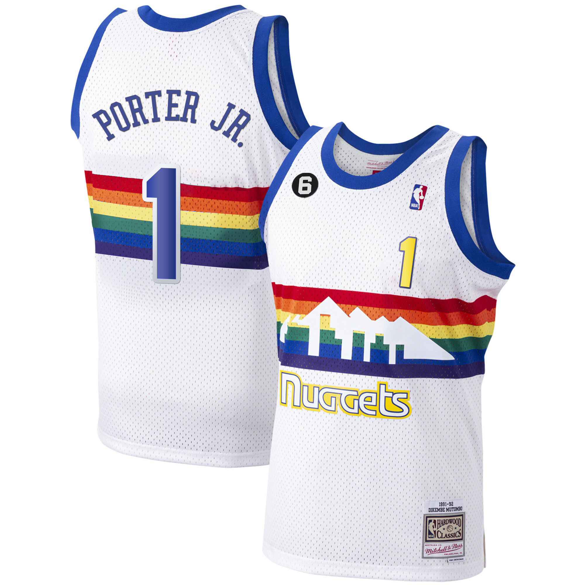 Porter Jr. Men's Denver Nuggets #6 Patch Collection White Classic Jersey - All Stitched