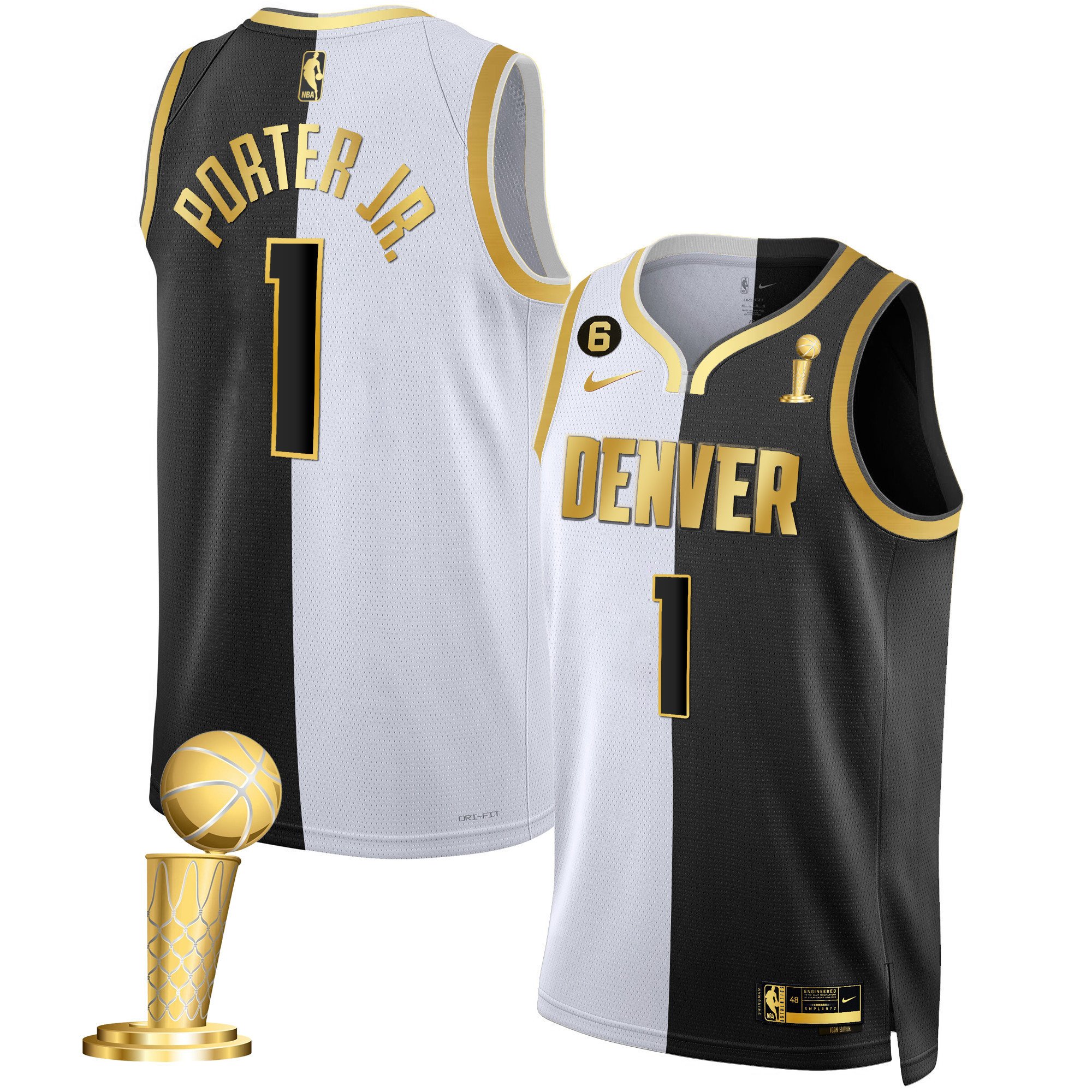 Porter Jr. Men's Denver Nuggets 2023 Champions Black & White Gold Split Jersey - All Stitched