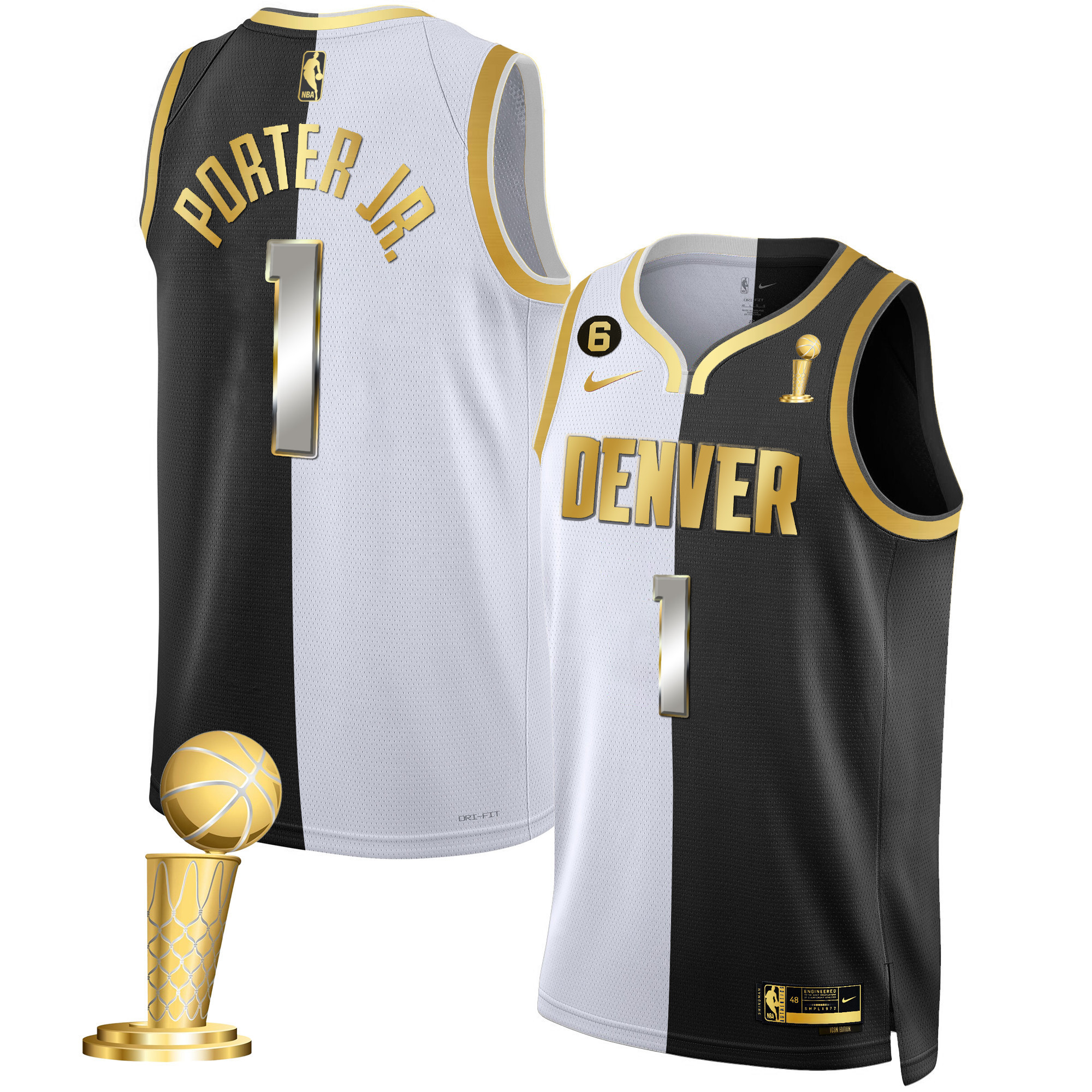 Porter Jr. Men's Denver Nuggets 2023 Champions Black & White Gold Split Limited Jersey - All Stitched