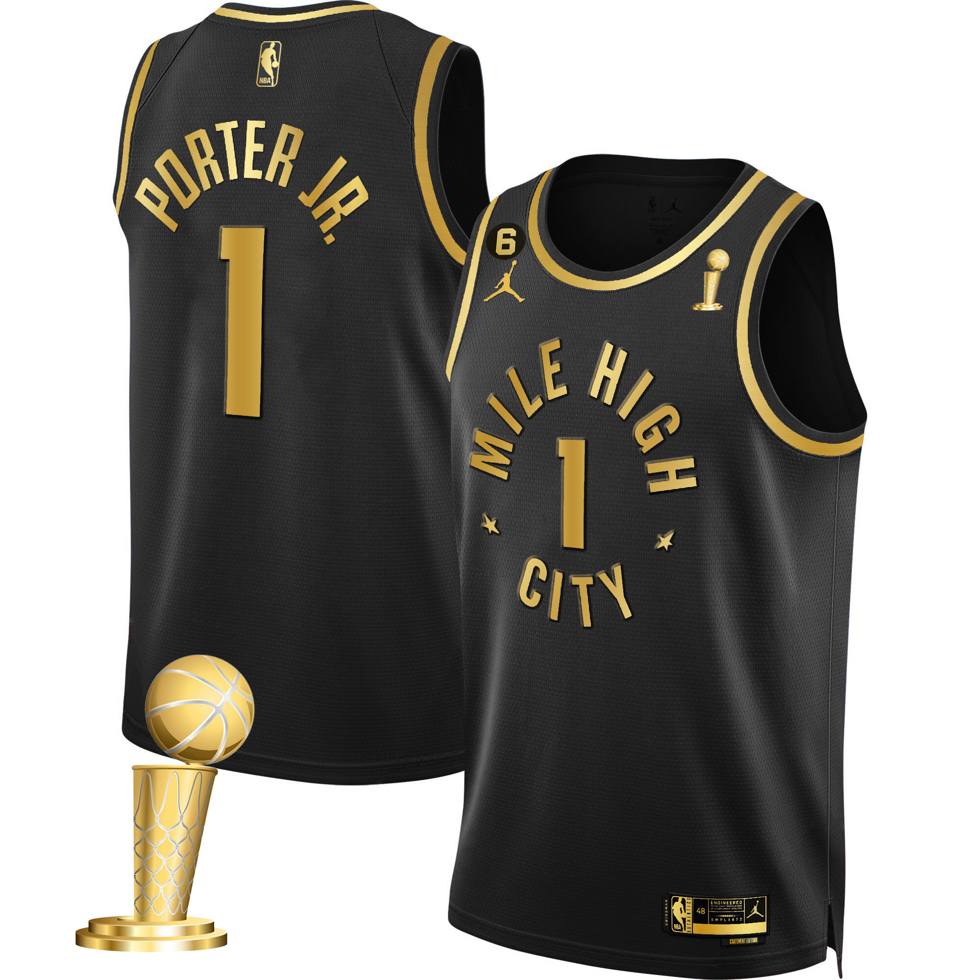 Porter Jr. Men's Denver Nuggets 2023 Champions Black & White Gold Statement Black Jersey - All Stitched