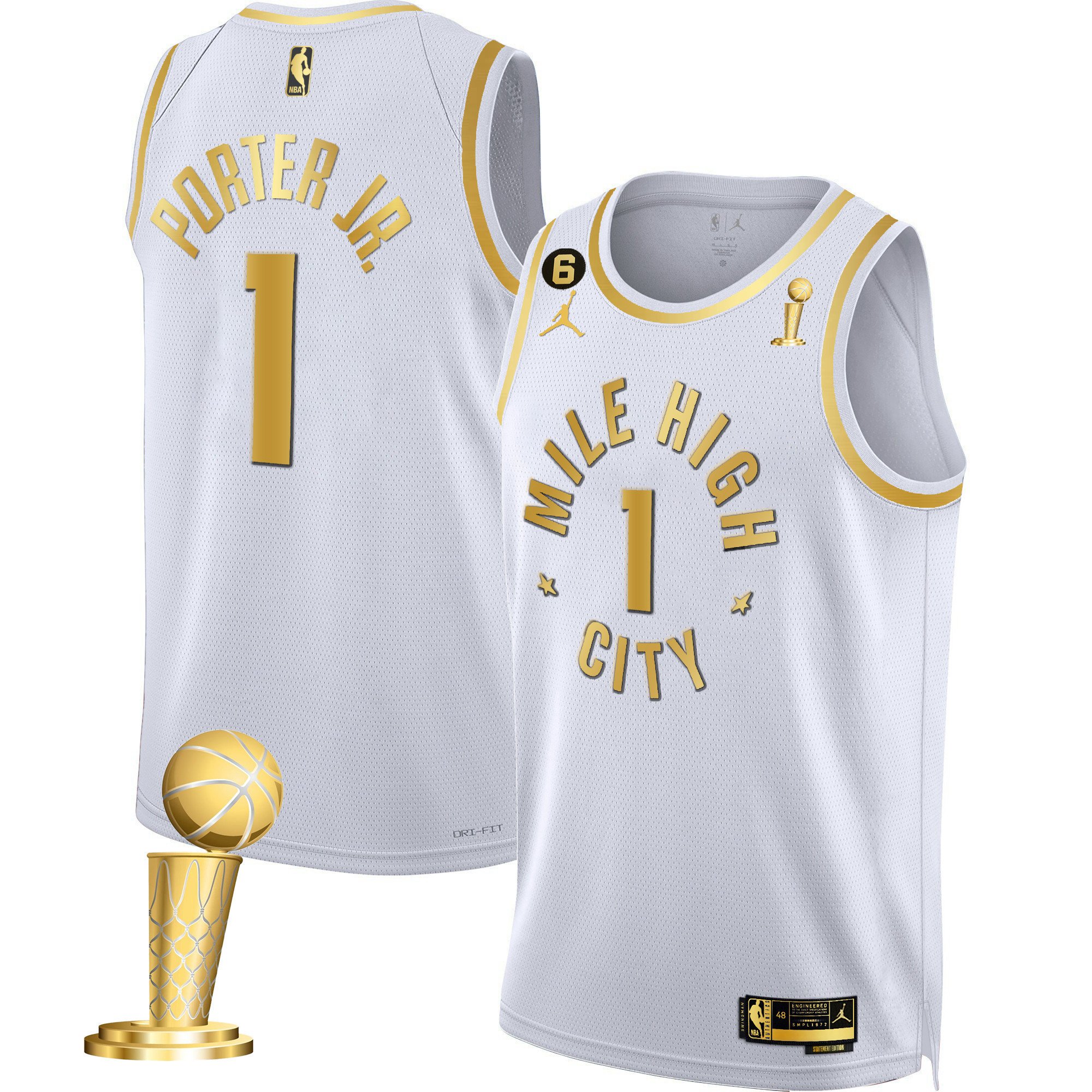 Porter Jr. Men's Denver Nuggets 2023 Champions Black & White Gold Statement White Jersey - All Stitched