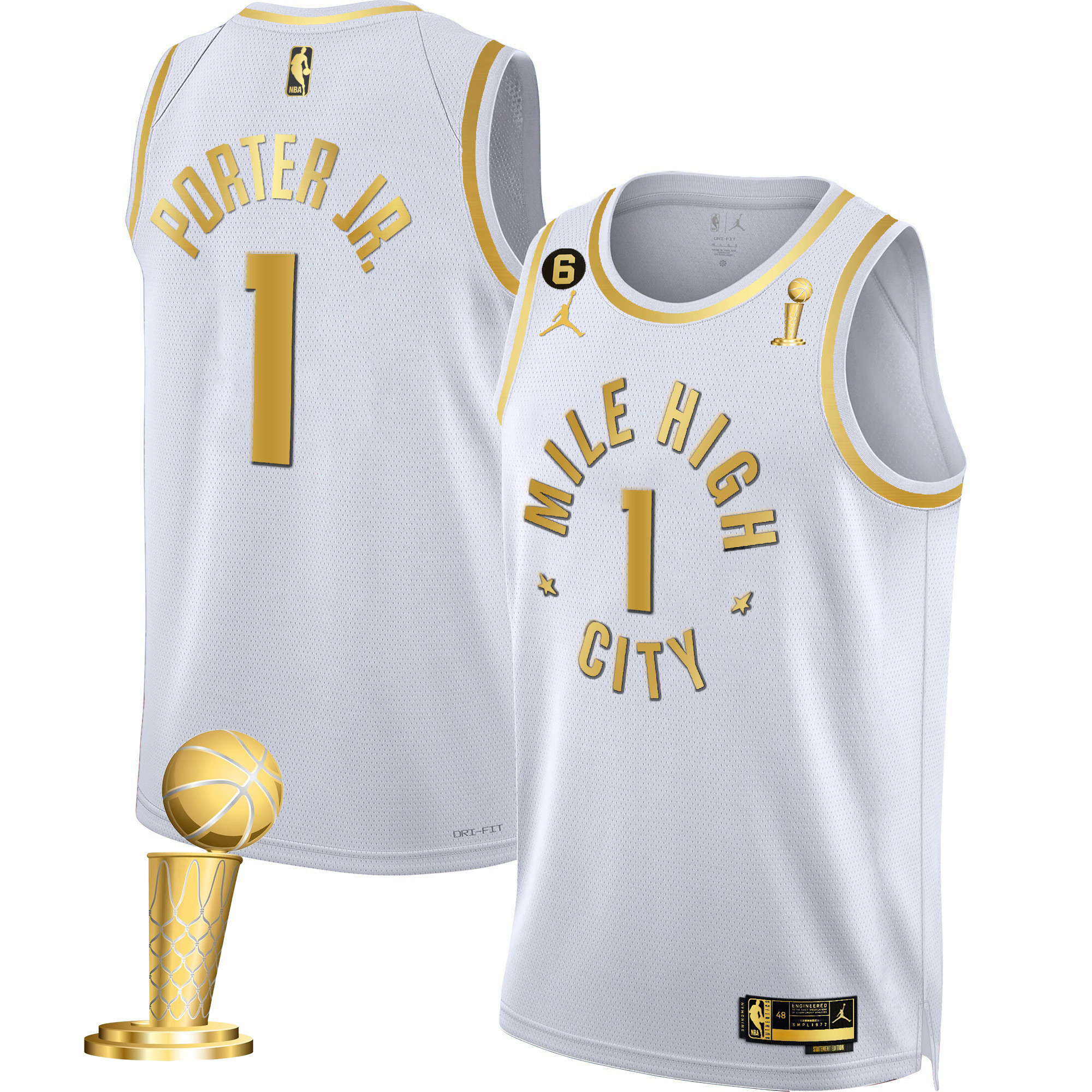 Porter Jr. Men's Denver Nuggets 2023 Champions Black & White Gold Statement White Jersey - All Stitched