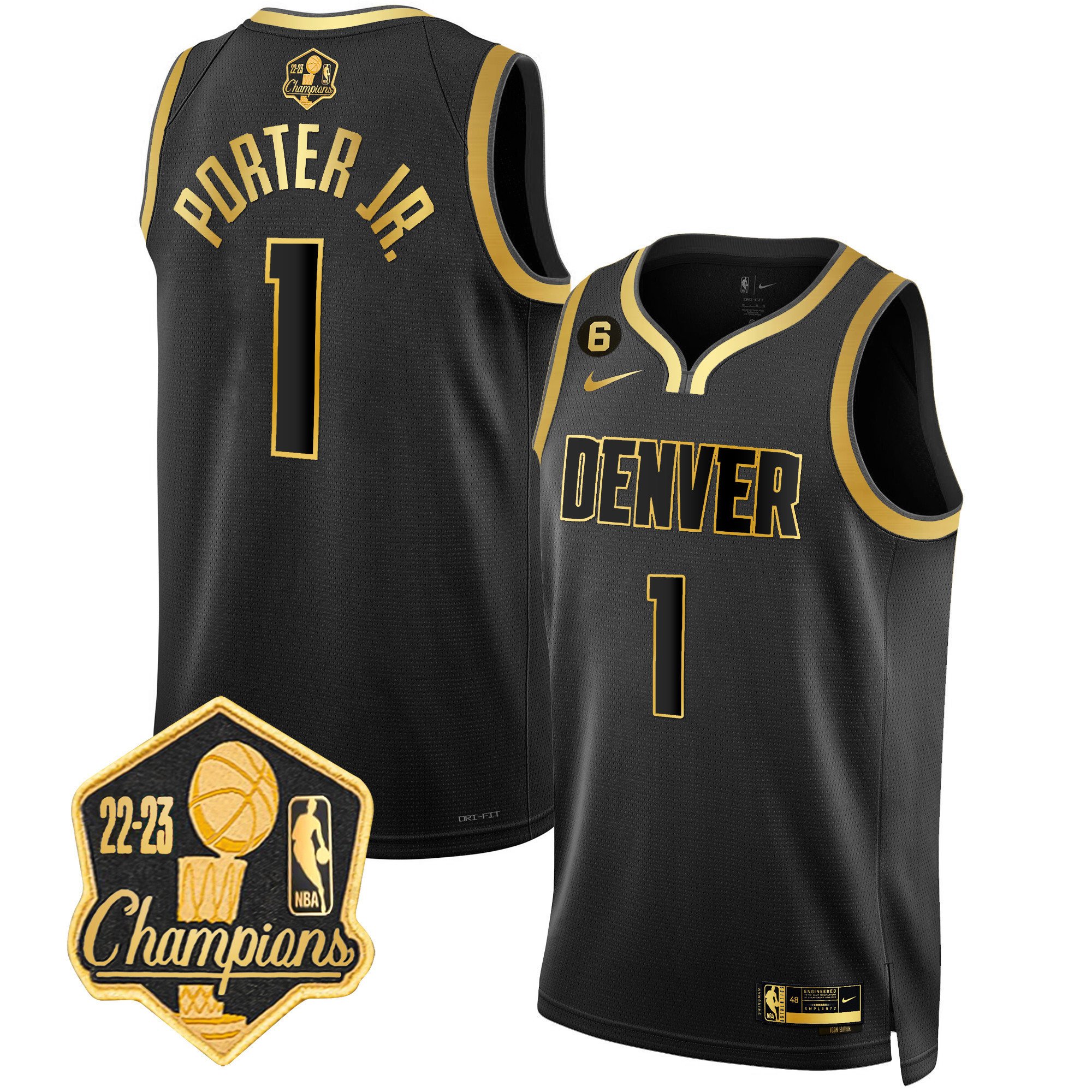 Porter Jr. Men's Denver Nuggets 2023 Champions Limited Patch Black Gold Jersey - All Stitched