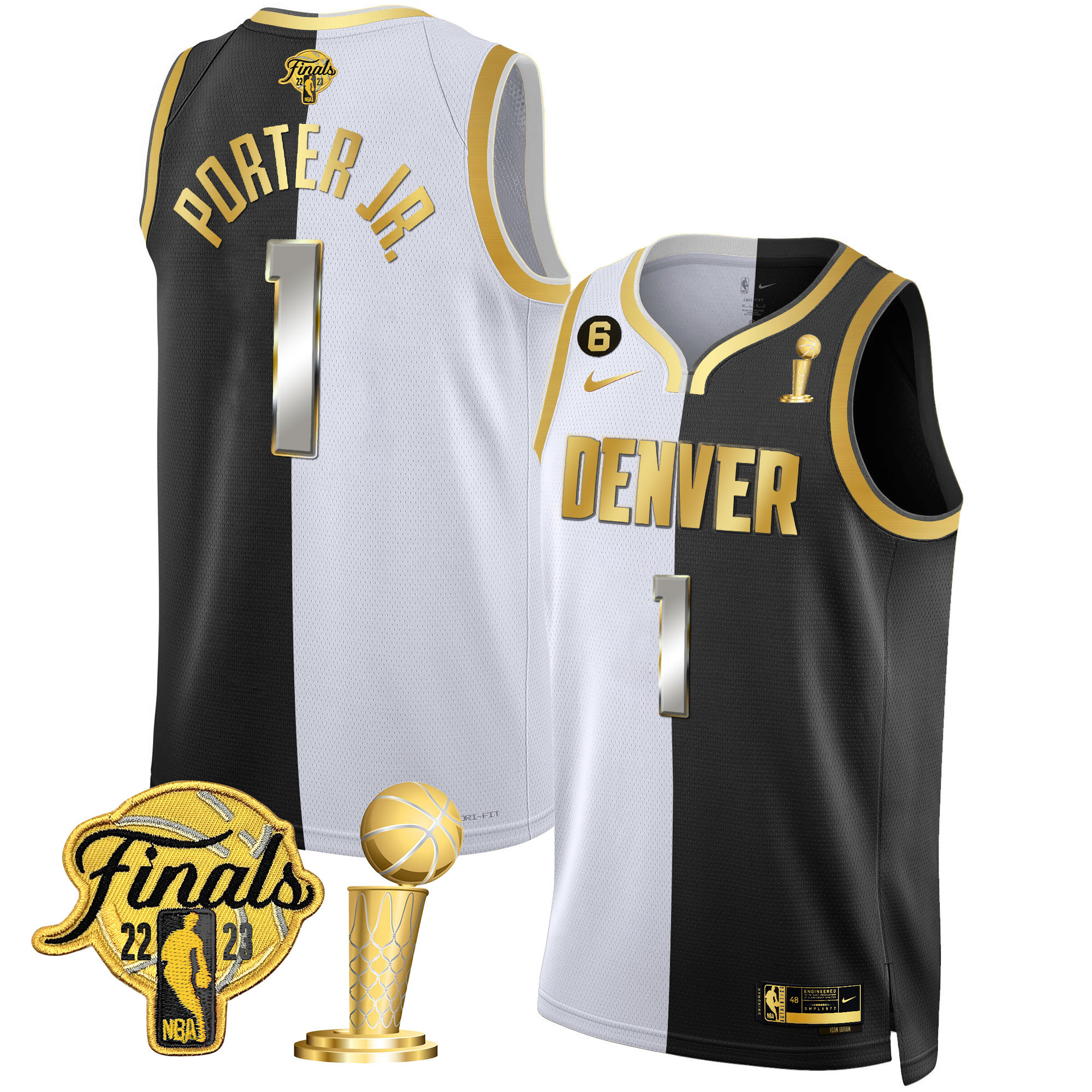 Porter Jr. Men's Denver Nuggets 2023 Finals & Champions Black & White Gold Split Limited Jersey - All Stitched