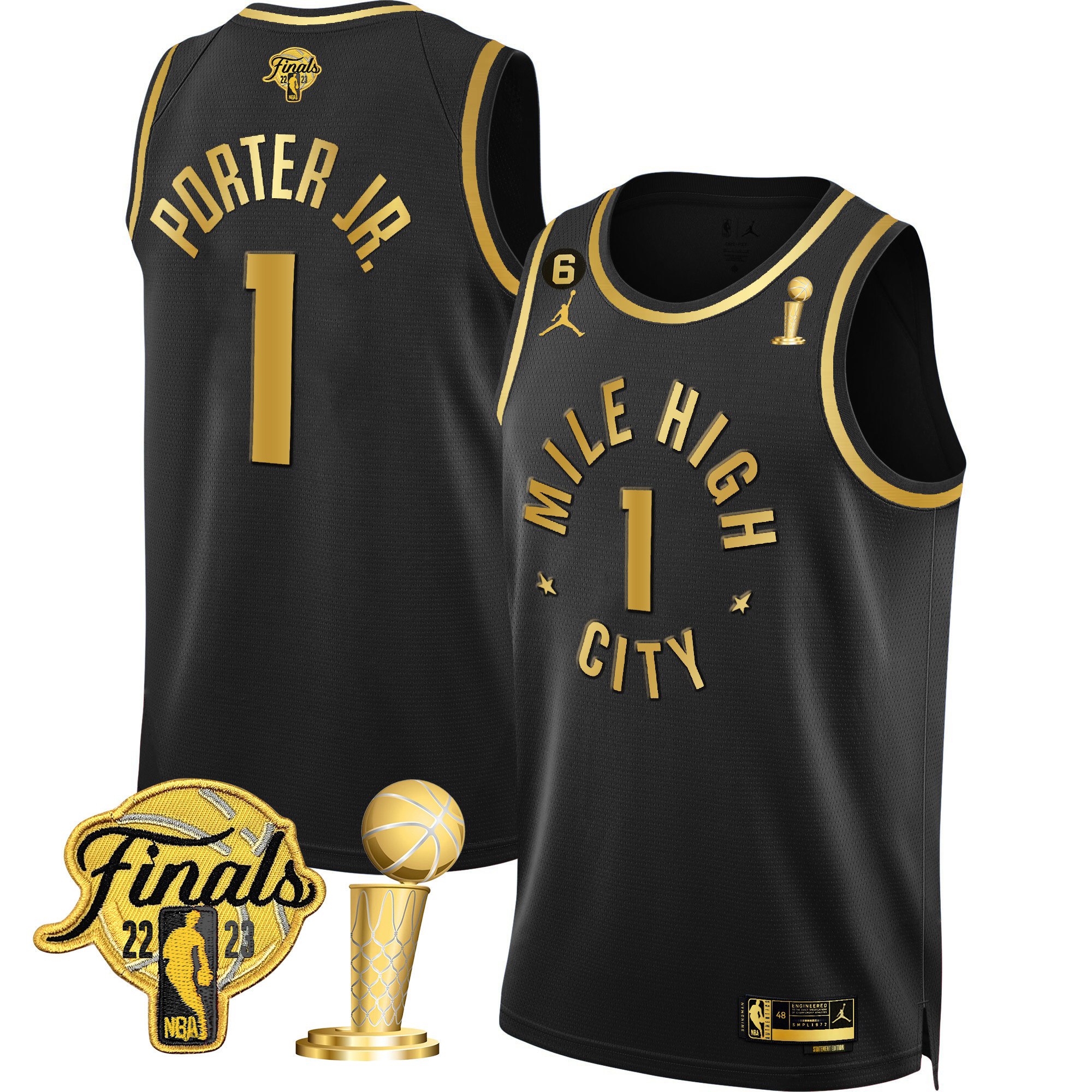 Porter Jr. Men's Denver Nuggets 2023 Finals & Champions Black & White Gold Statement Black Jersey - All Stitched