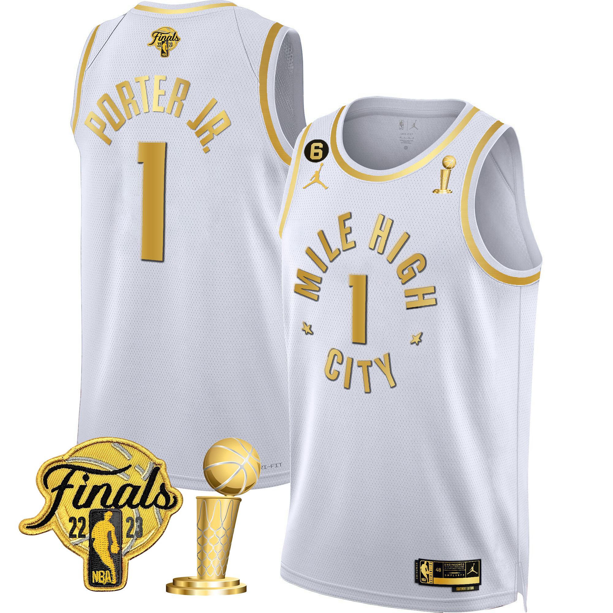 Porter Jr. Men's Denver Nuggets 2023 Finals & Champions Black & White Gold Statement White Jersey - All Stitched