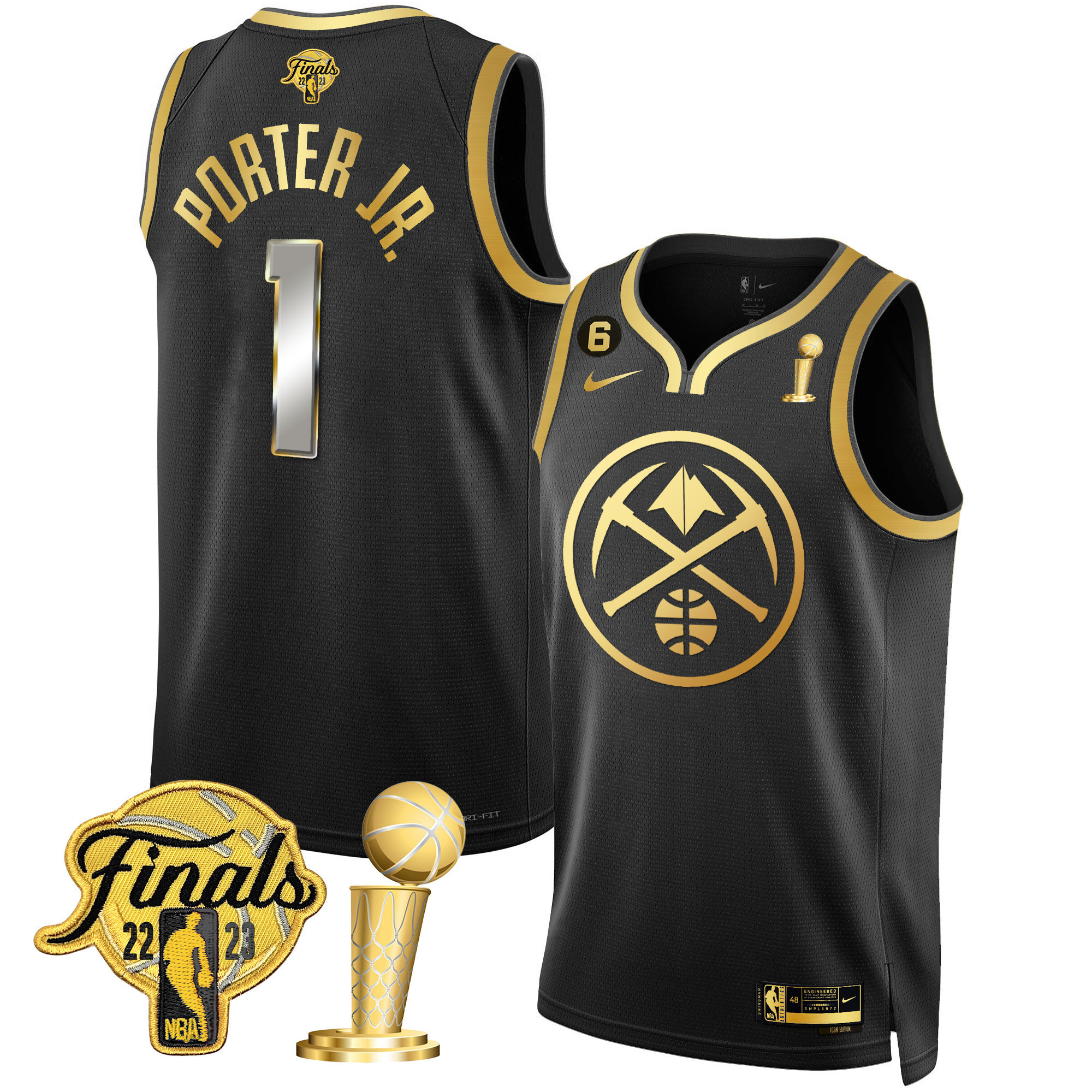 Porter Jr. Men's Denver Nuggets 2023 Finals & Champions Patch Gold Special Black Limited Jersey - All Stitched