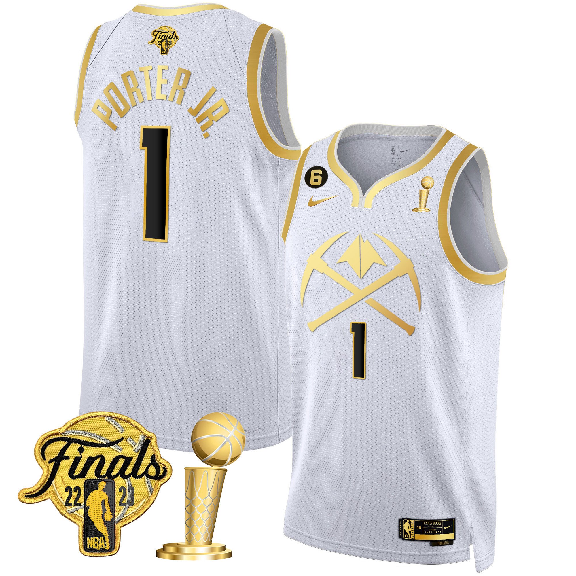 Porter Jr. Men's Denver Nuggets 2023 Finals & Champions Patch Gold Special V2 White Gold Jersey - All Stitched