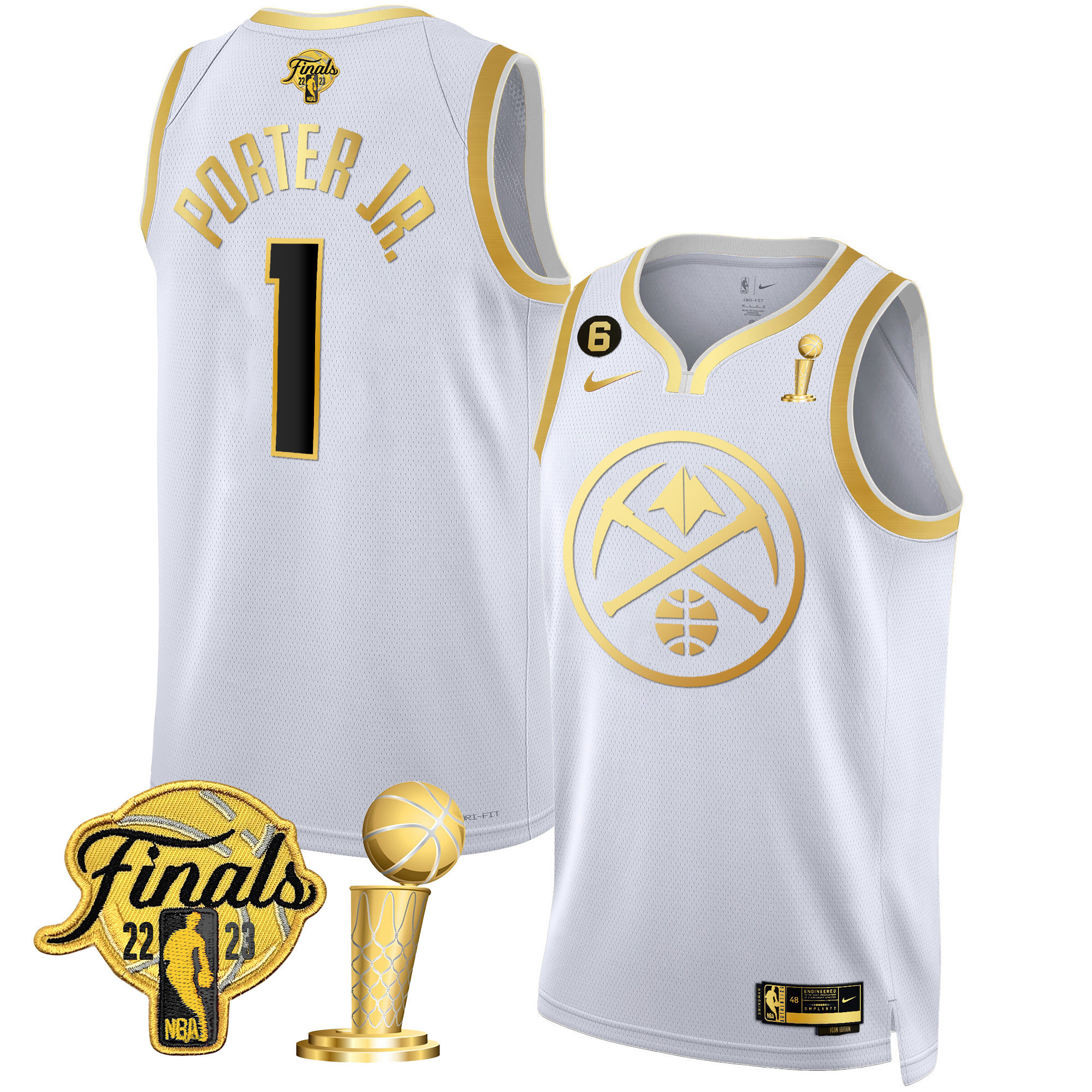 Porter Jr. Men's Denver Nuggets 2023 Finals & Champions Patch Gold Special White Gold Jersey - All Stitched