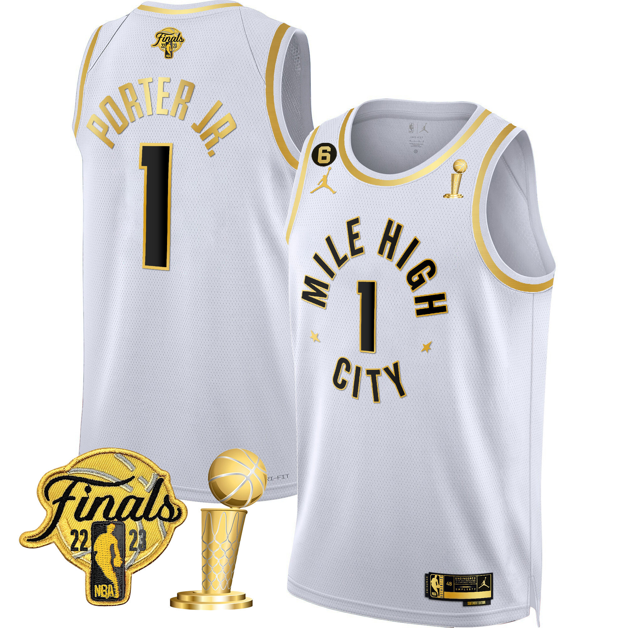 Porter Jr. Men's Denver Nuggets 2023 Finals & Champions Patch Gold Statement White Jersey - All Stitched