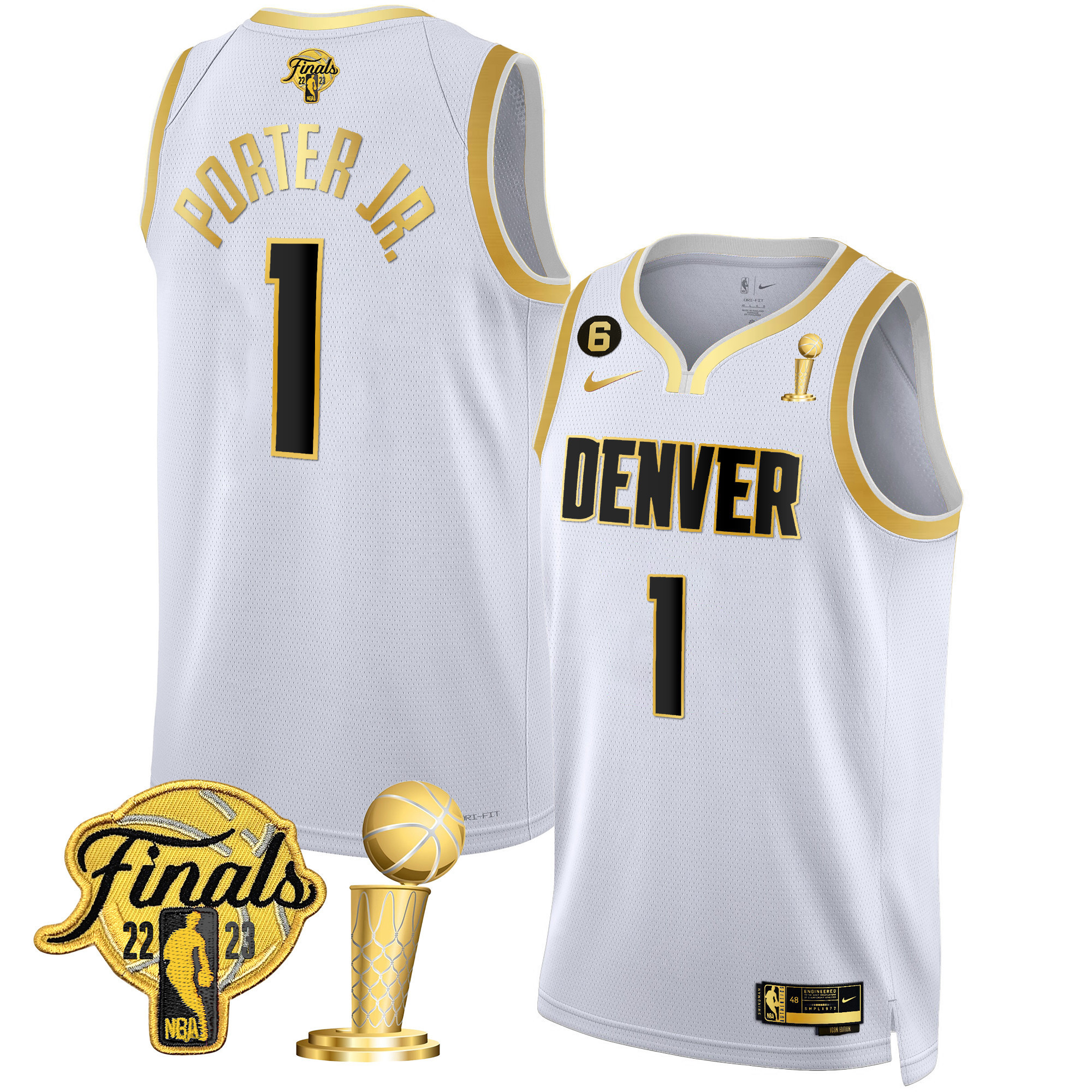 Porter Jr. Men's Denver Nuggets 2023 Finals & Champions Patch White Gold Jersey - All Stitched